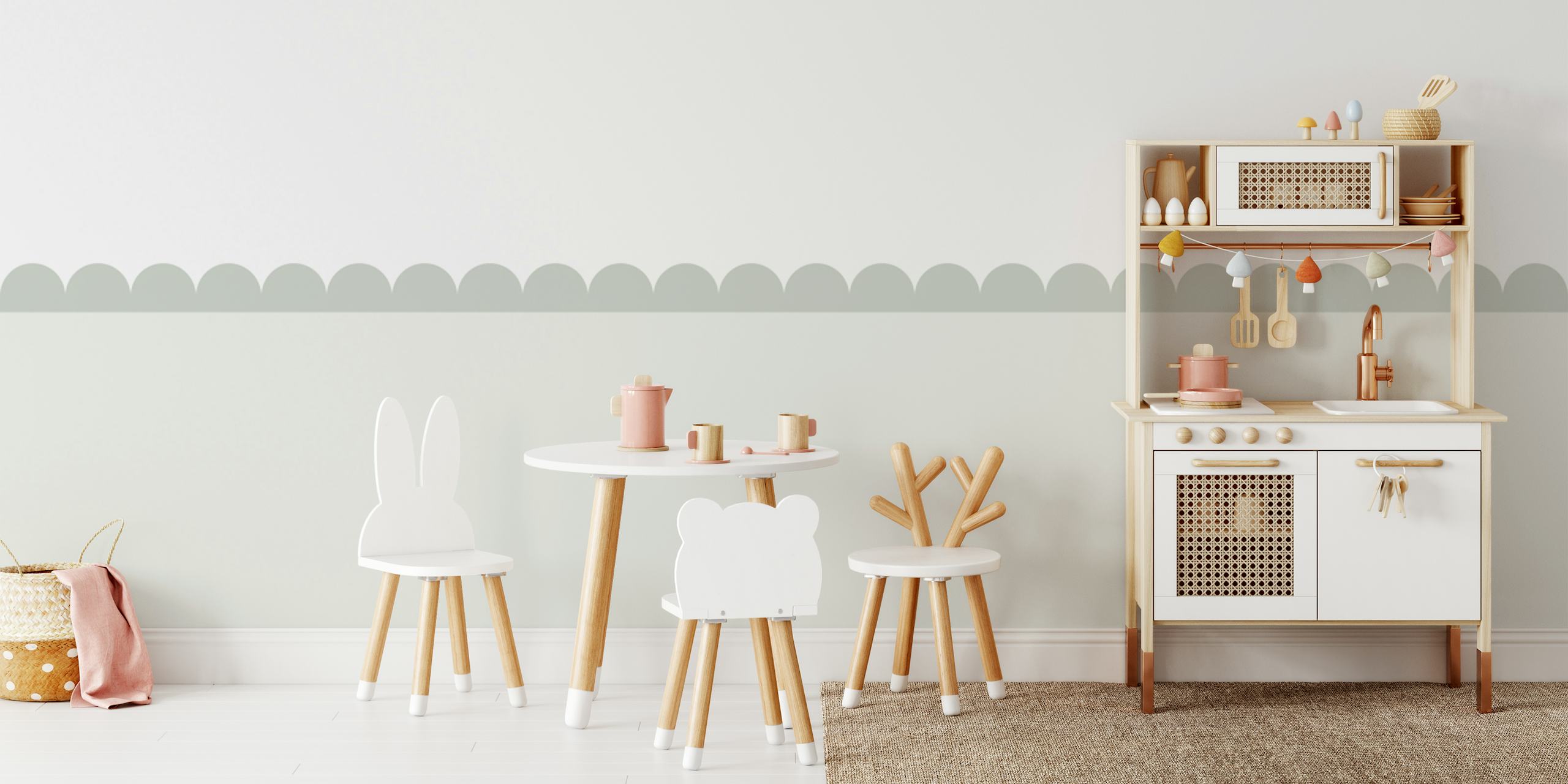 Neutral Scallop Edge-tapet i et rum