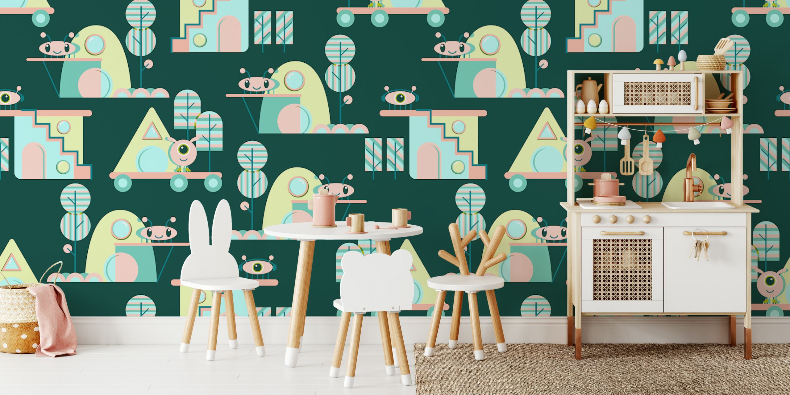 Playful alien invasion tapet i et rum