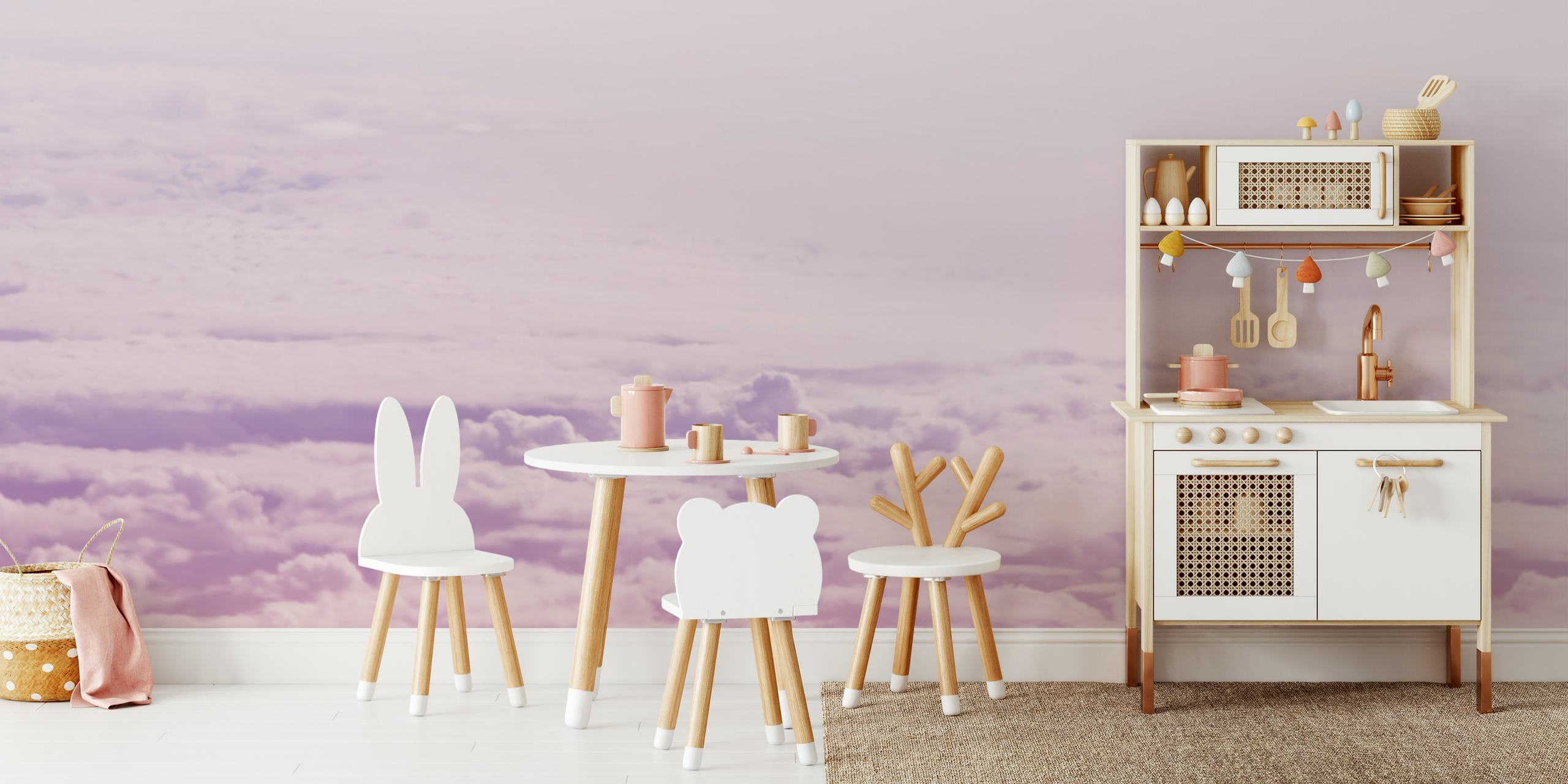 Carta da parati nuvole pastello in ambiente interno