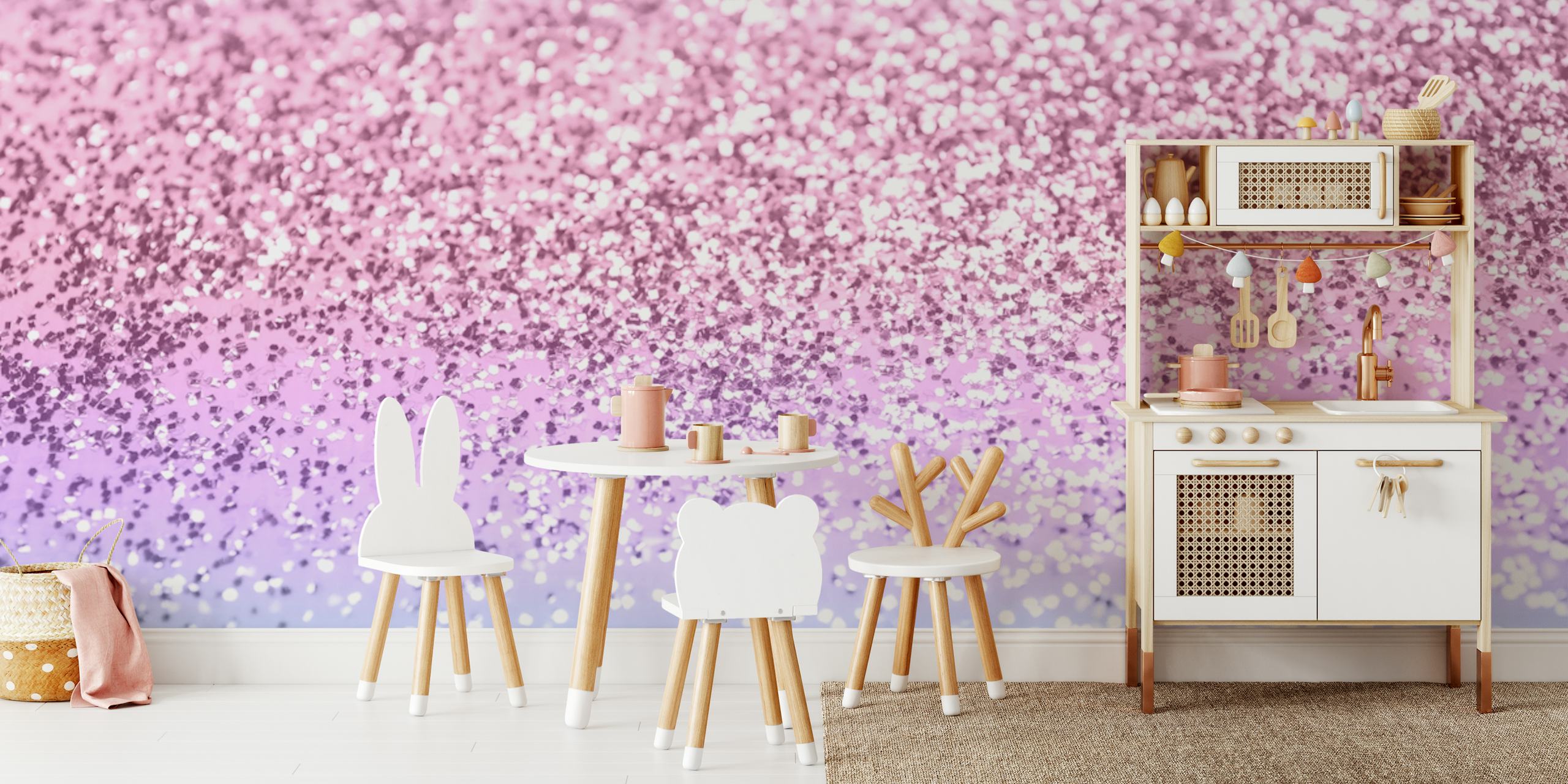 Unicorn-themed glitter gradient wall mural with pastel pink and purple shades.