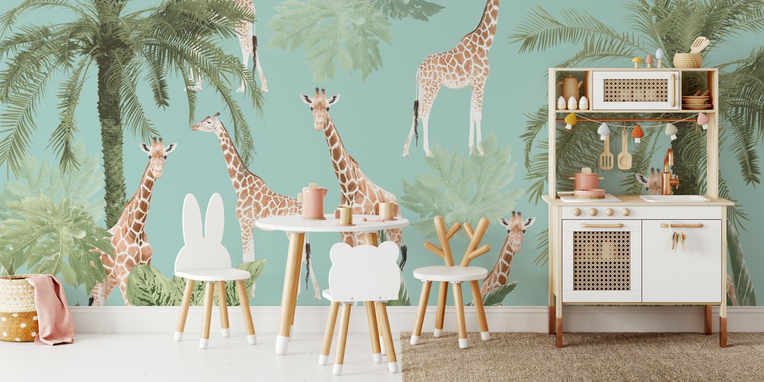 Jirafas en un diseño de jungla exuberante