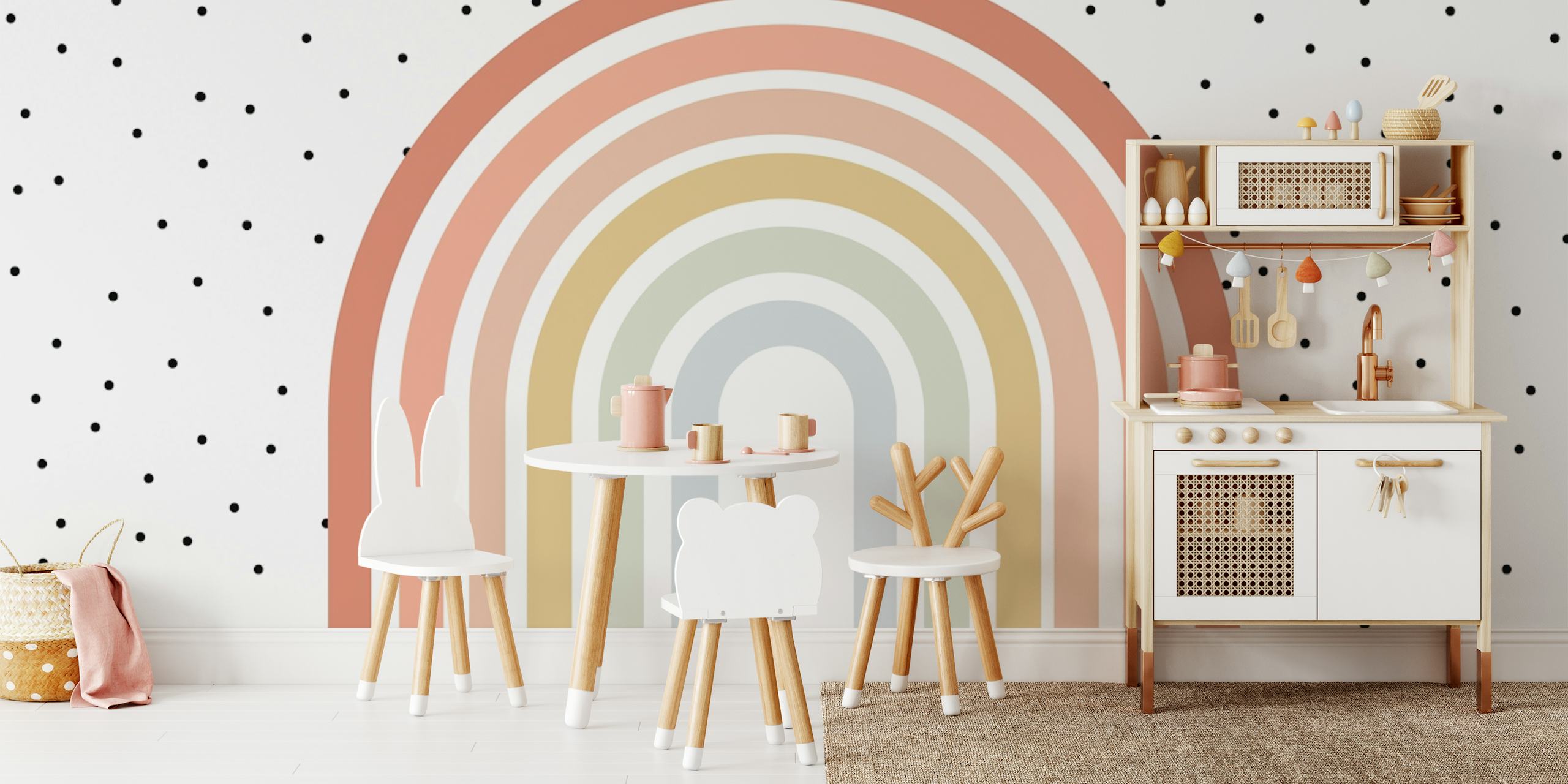 Boho Rainbow Polka Dot wallpaper in a room