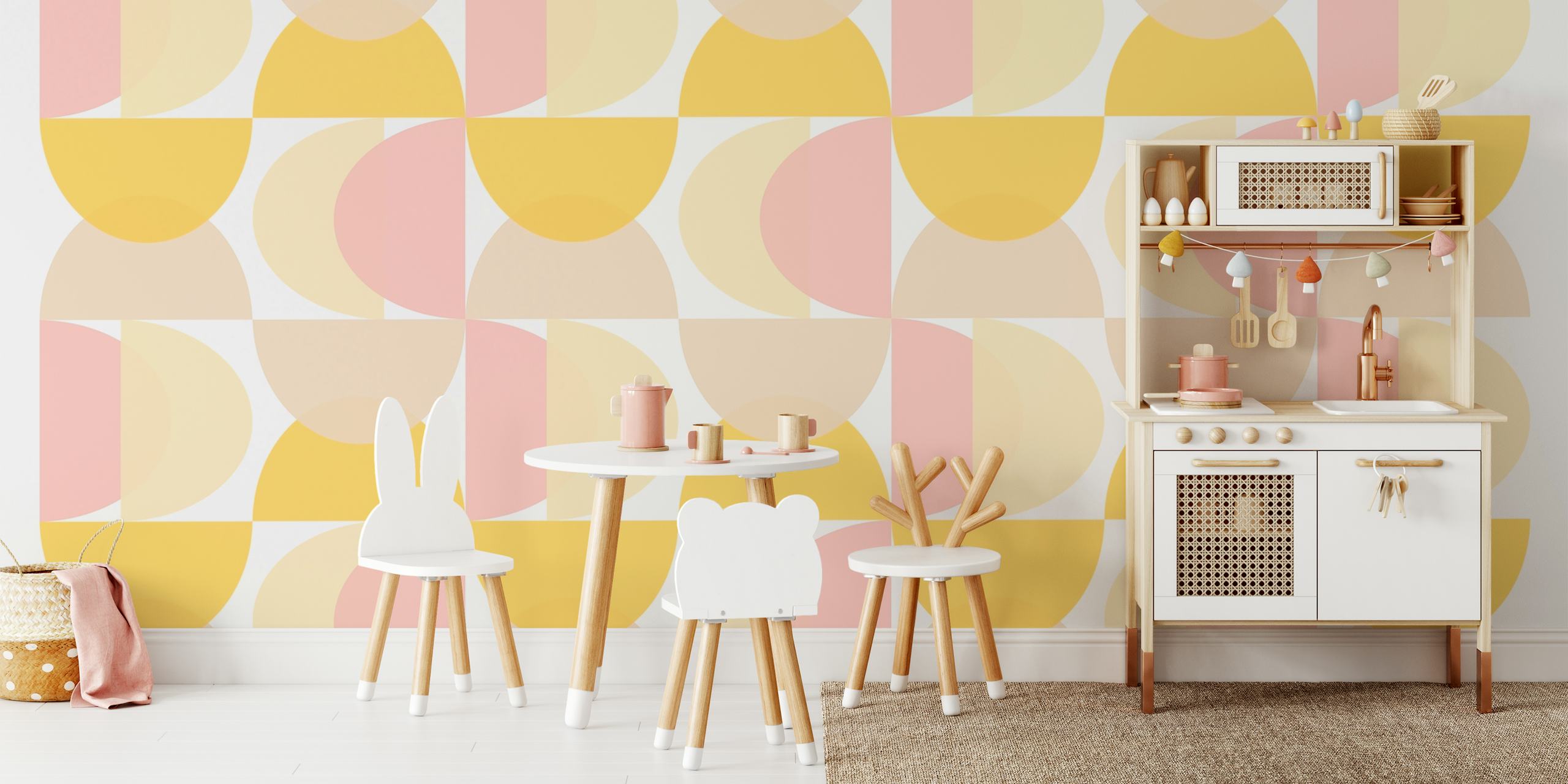 Happy Pastel Boho Sunburst Arch Design tapet i et rom