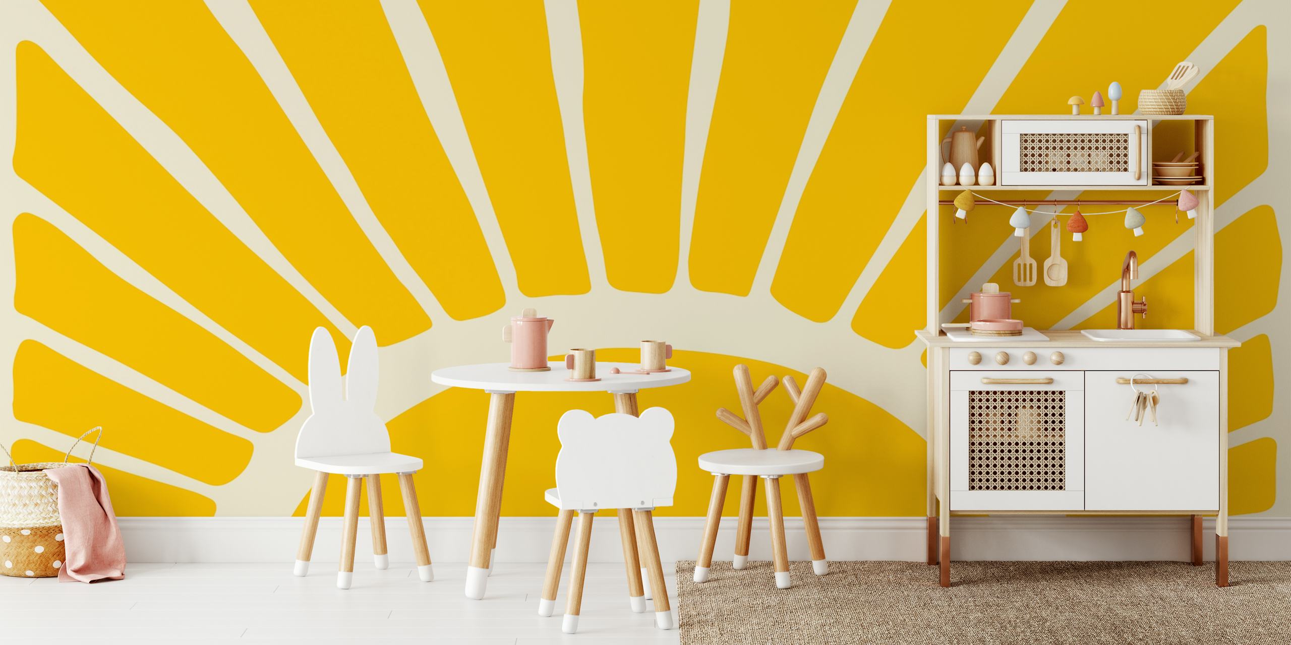 Abstrakt solskensgul och grädde utskärning design väggmålning