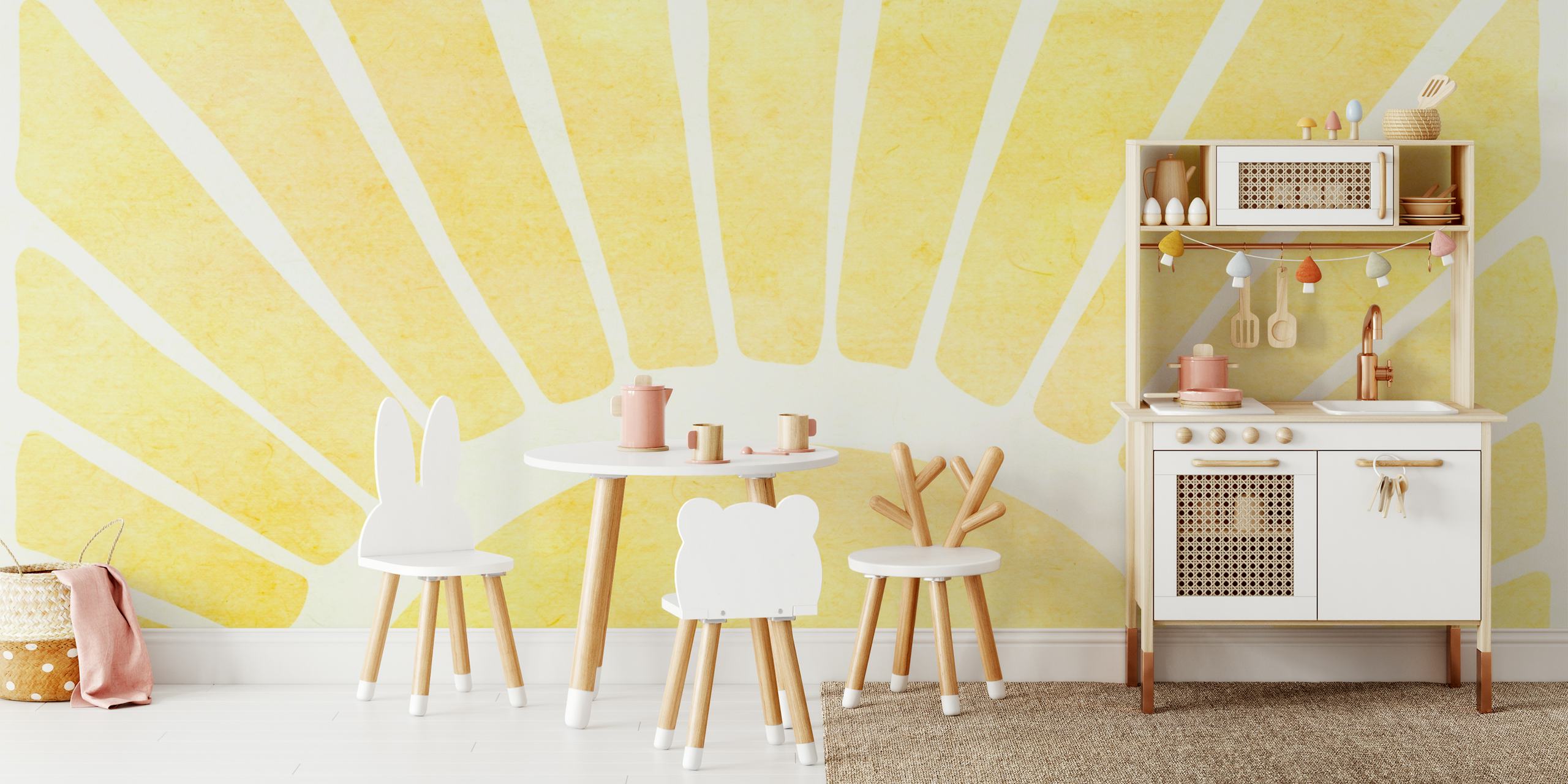 Yellow geometric rays sun design wallpaper