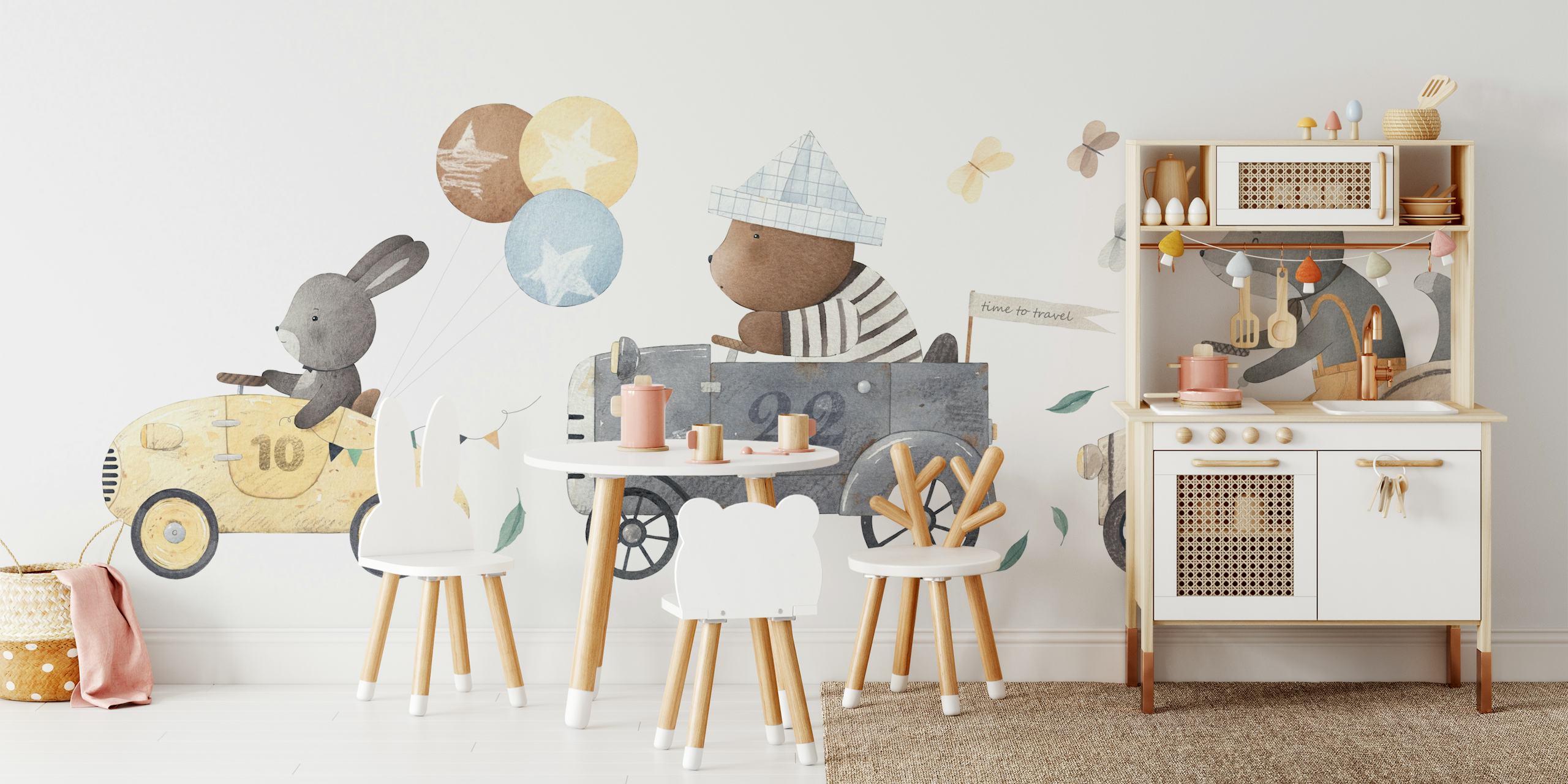 Whimsical Racing Buddies wallpaper in a room