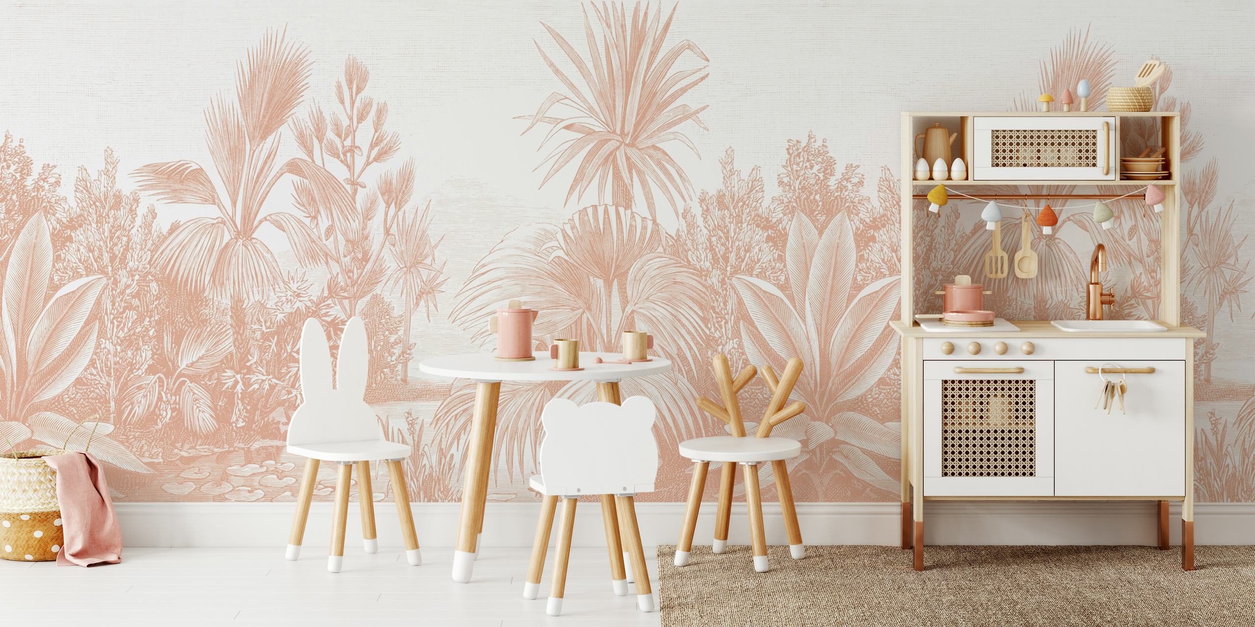 Lush Jungle Pastel Peach wallpaper in a room