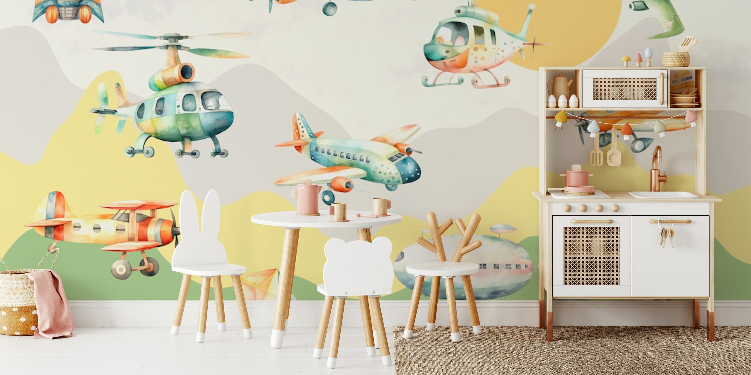 Colorful aircraft, kites, and hot air balloons wallpaper