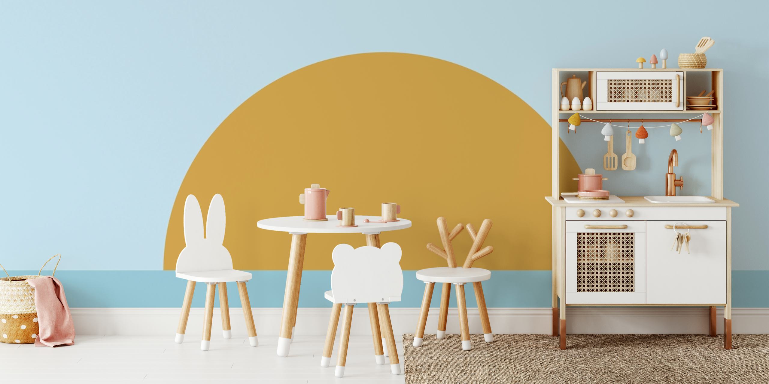 Minimalist Boho Sun behang in een kamer