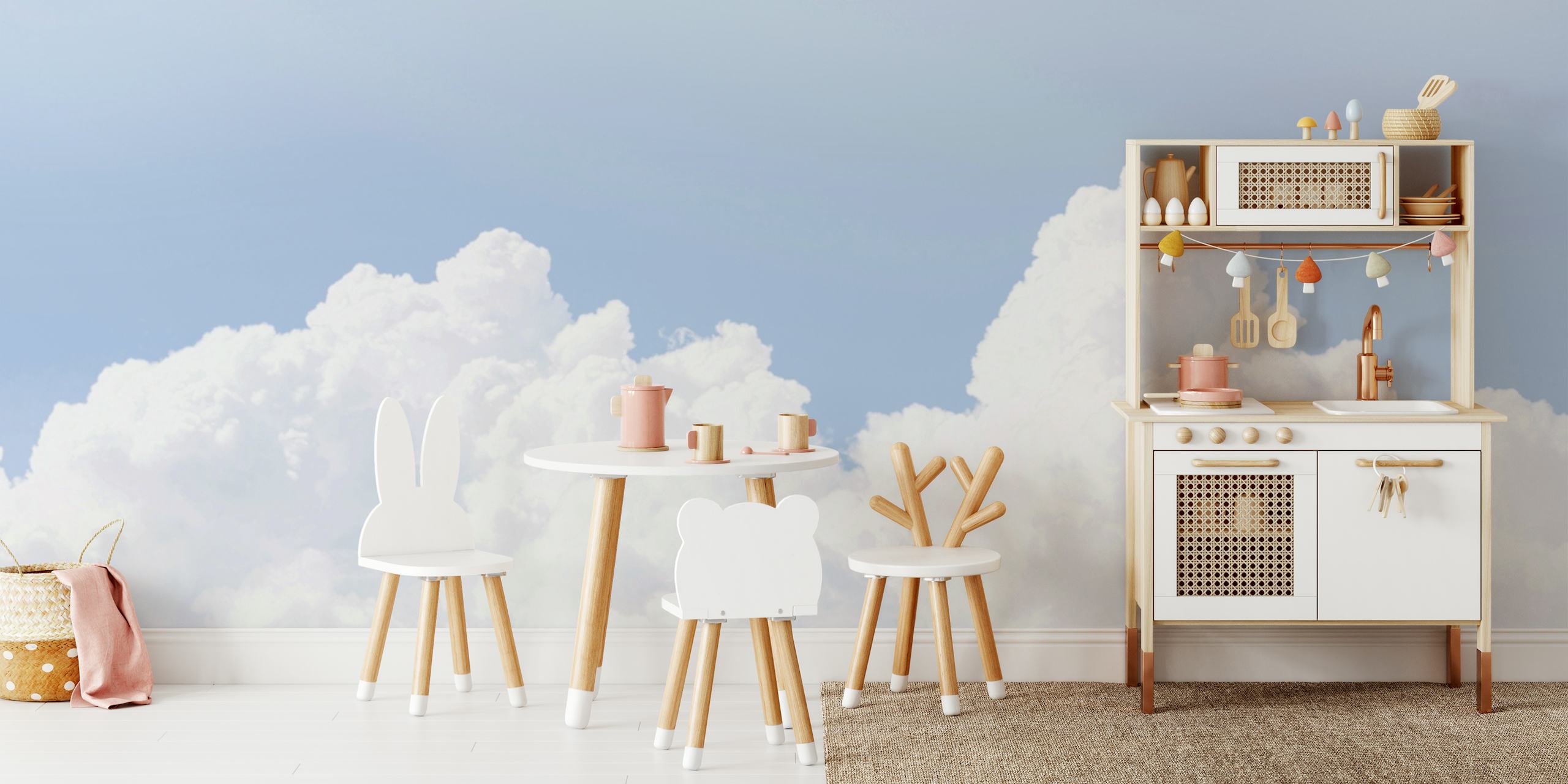 Pastel blue ombre clouds wallpaper in soft hues
