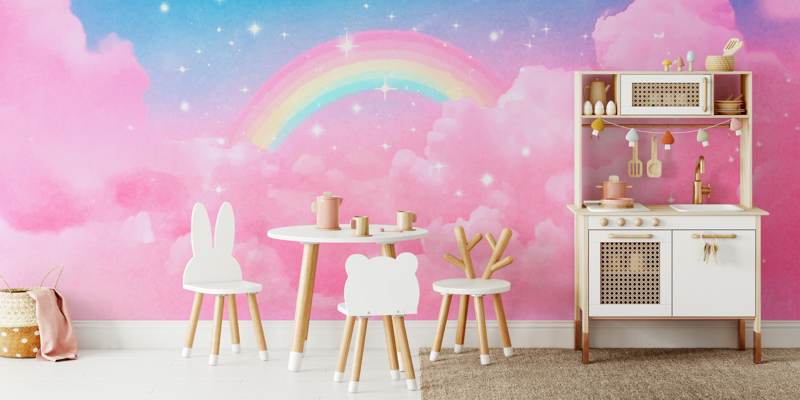 Fantasy Land Pink Cloud Rainbow wallpaper design