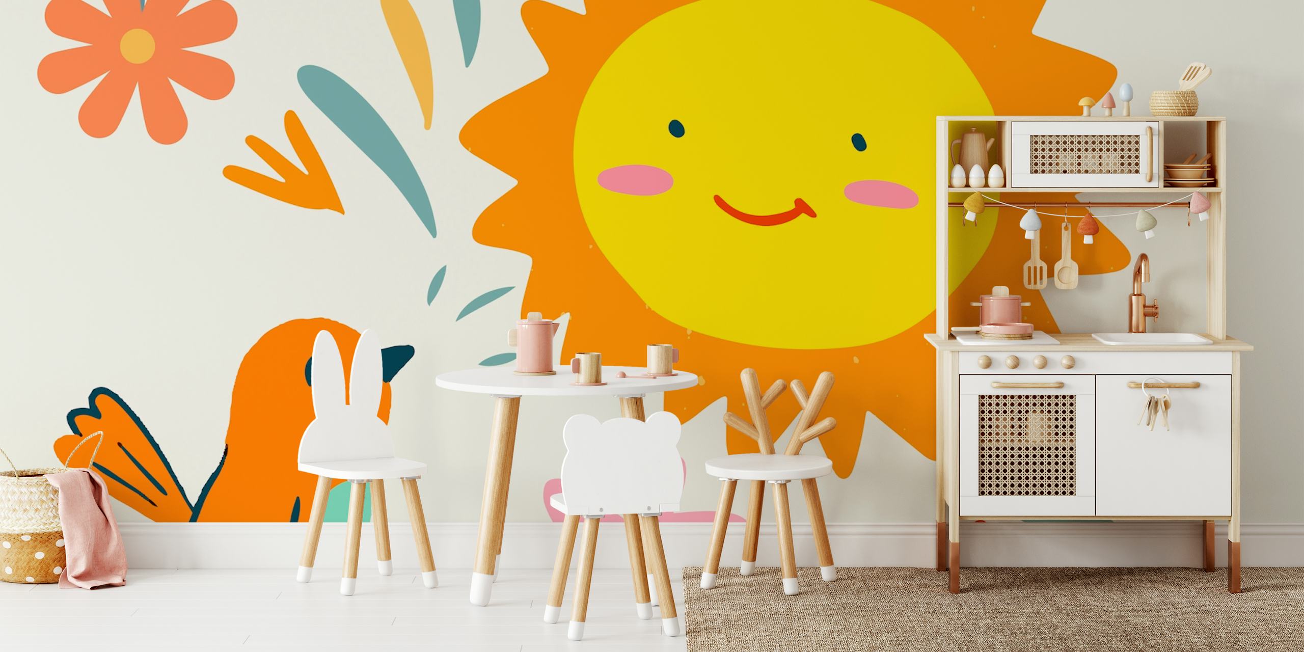 Sunny wallpaper with sun and flowers