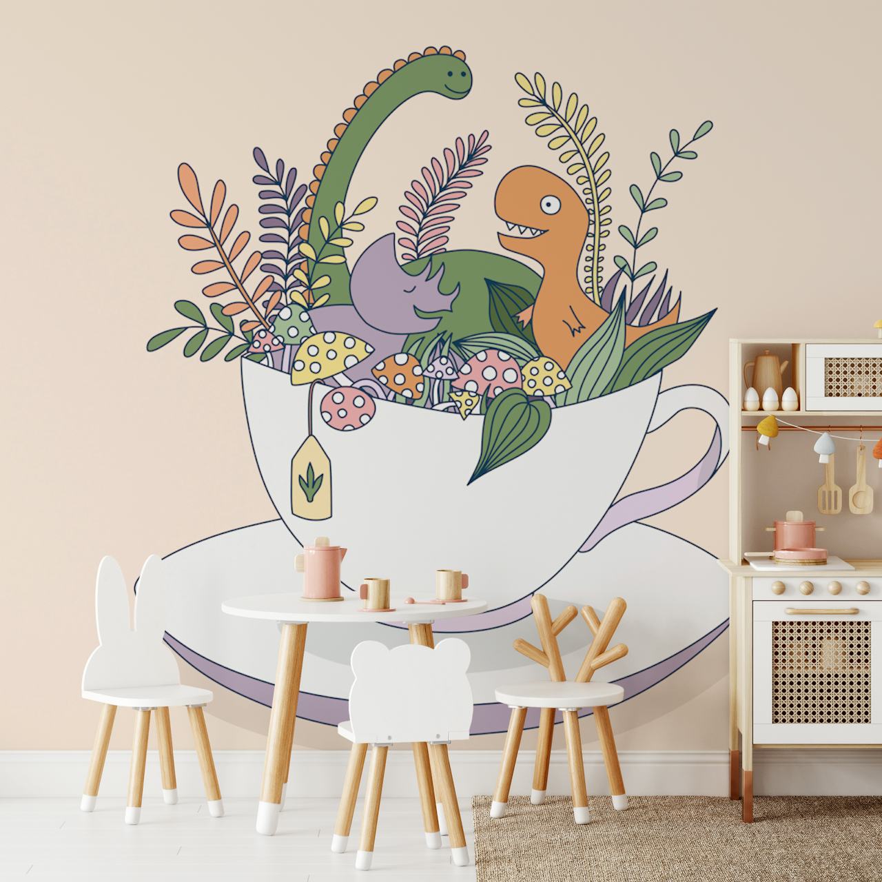 Cup full of dinosaurs tapet i et rom