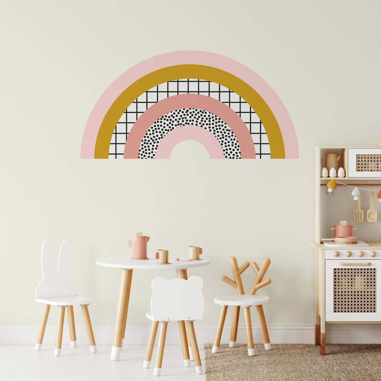 Large rainbow wallpaper in a room