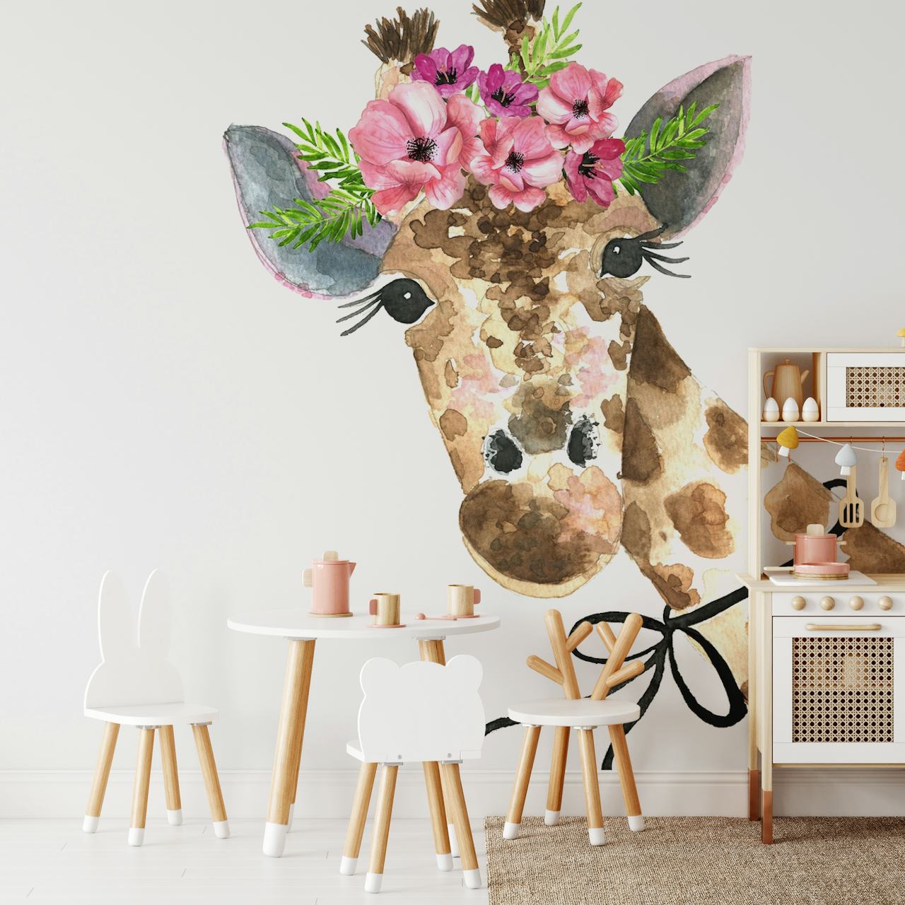 Giraffe with Flower Crown papel de parede