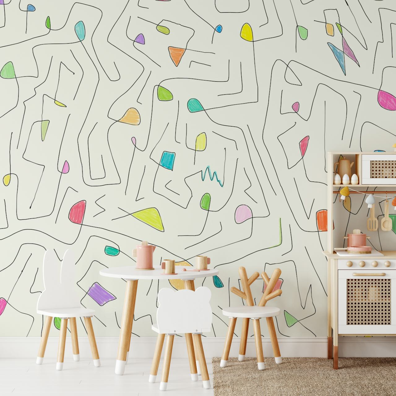 Colorful abstract shapes on light background wallpaper