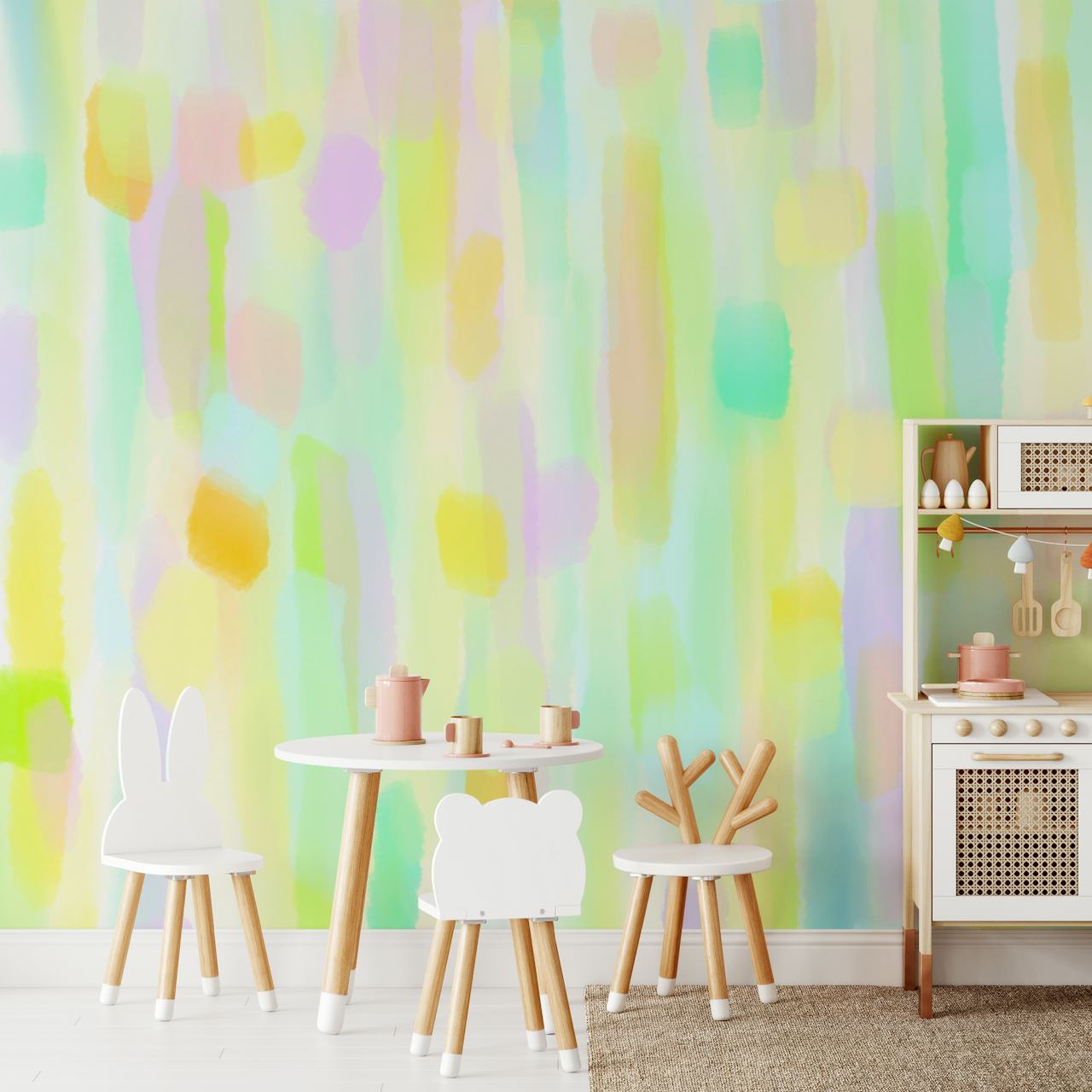 Pastel brush stroke wallpaper with colorful vertical stripes