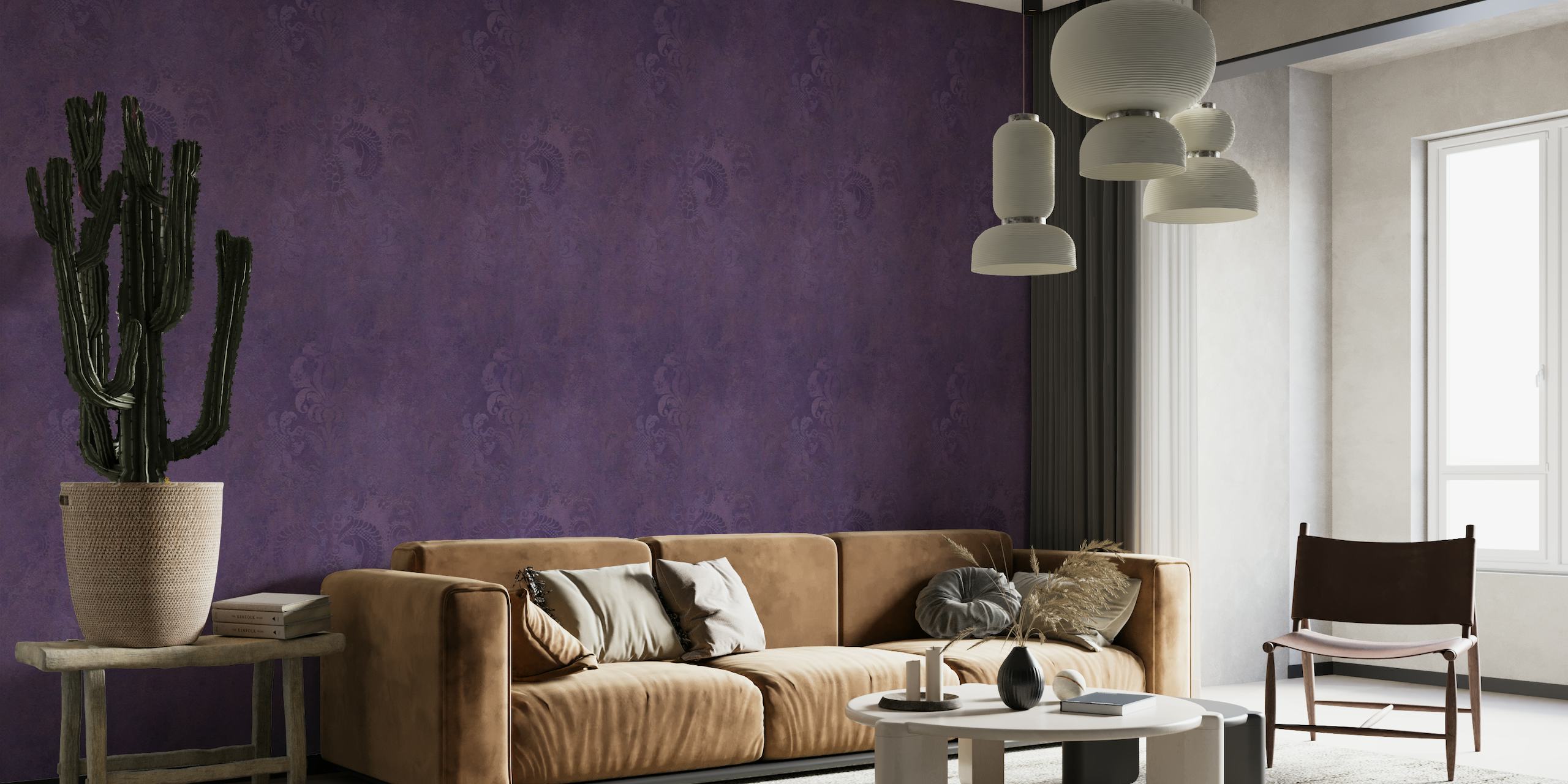 Grunge Damask Pattern Purple wallpaper