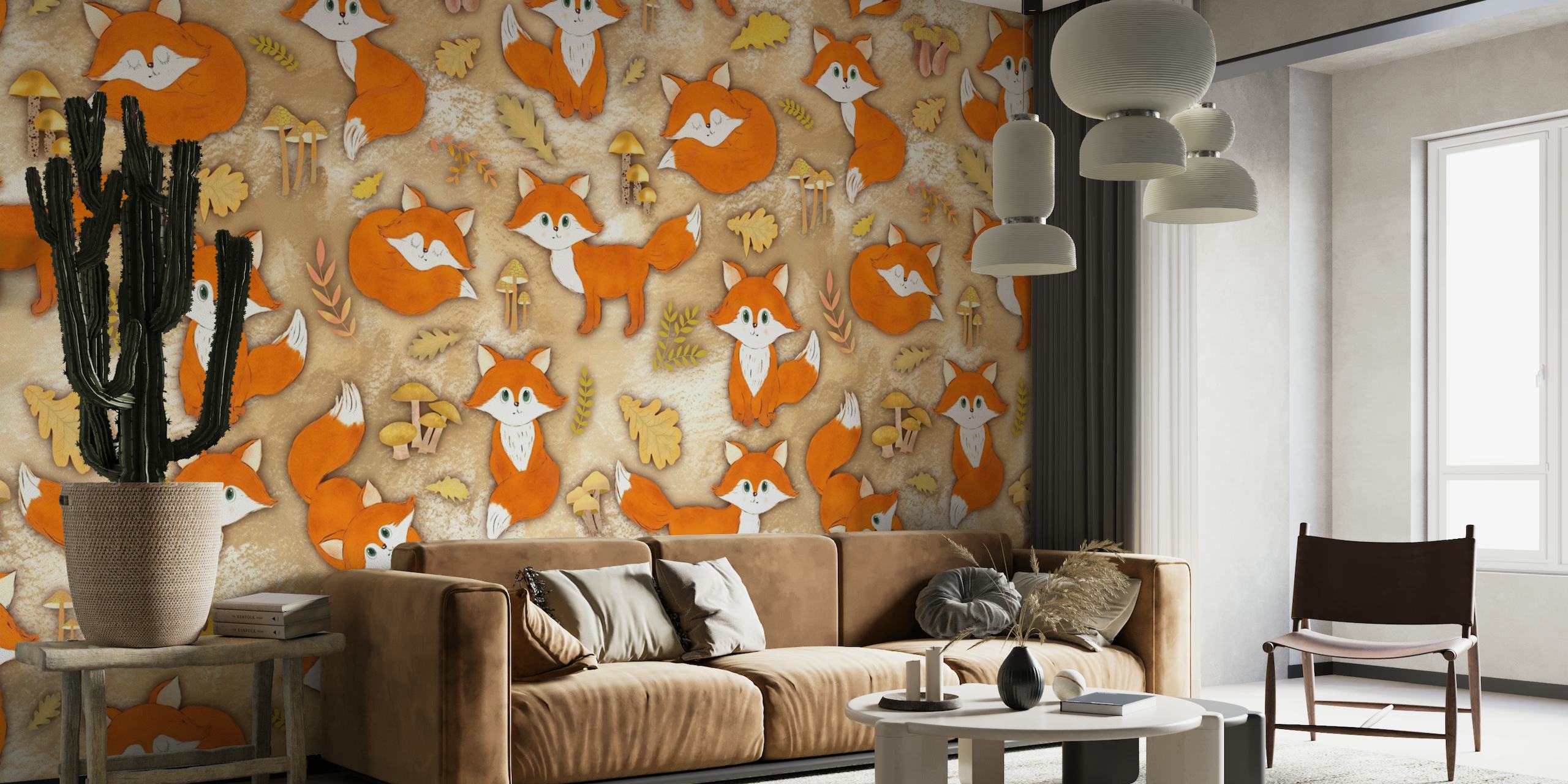 Autumn Pattern with Foxes 1 papel de parede