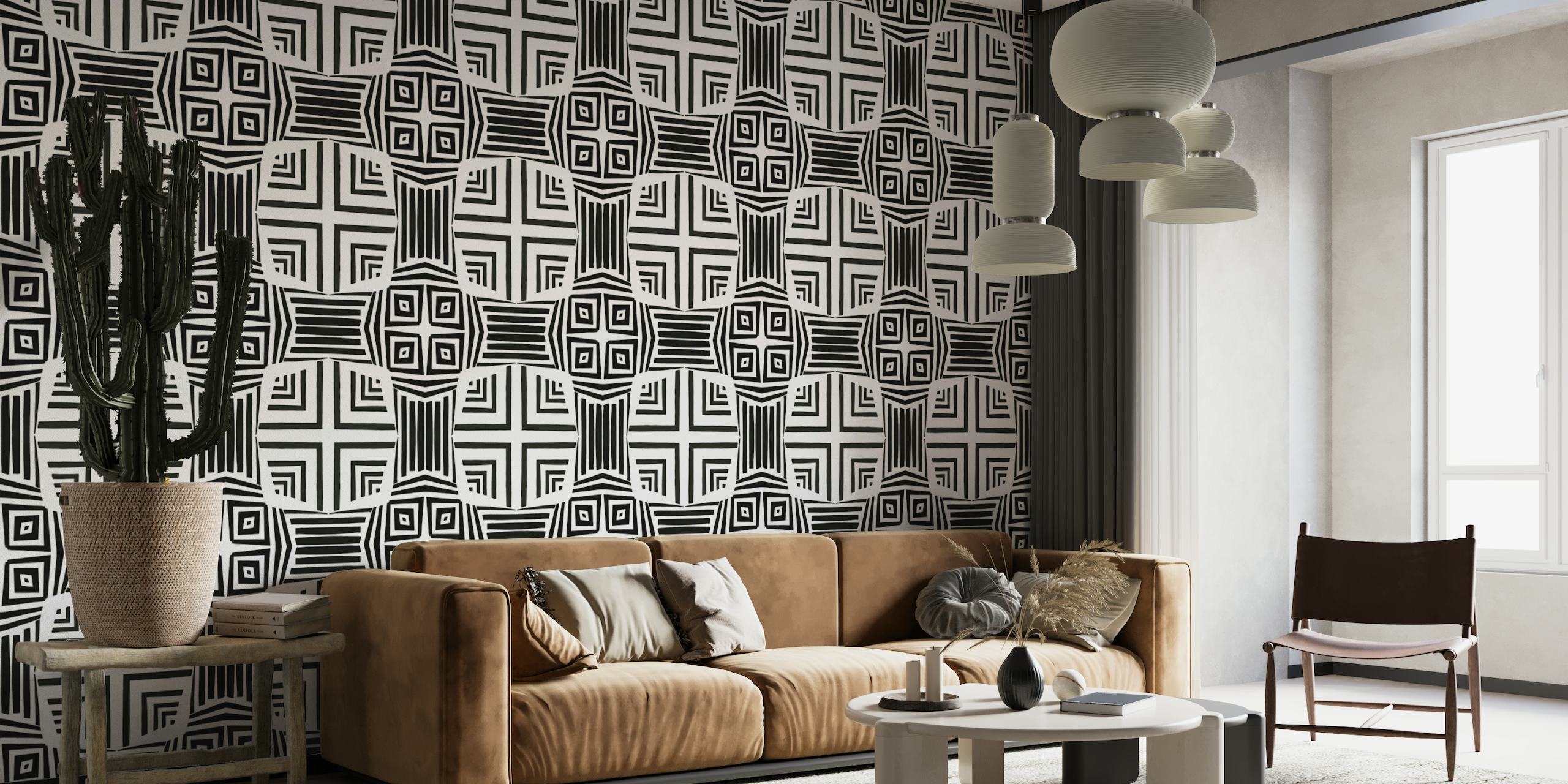 Black And White African Inspired Tribal Pattern ταπετσαρία