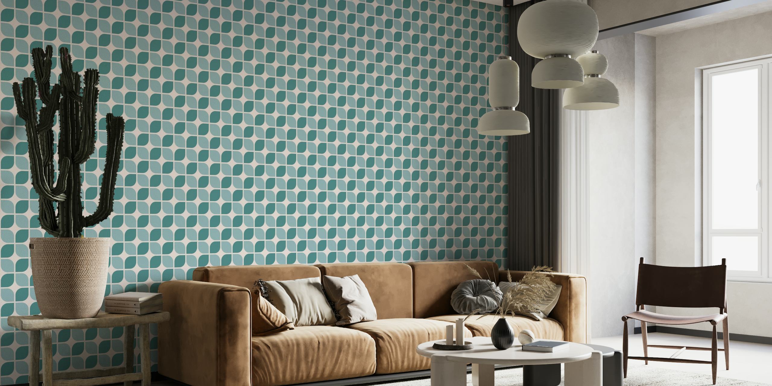 Retro Shapes Pattern Teal Turquoise ταπετσαρία