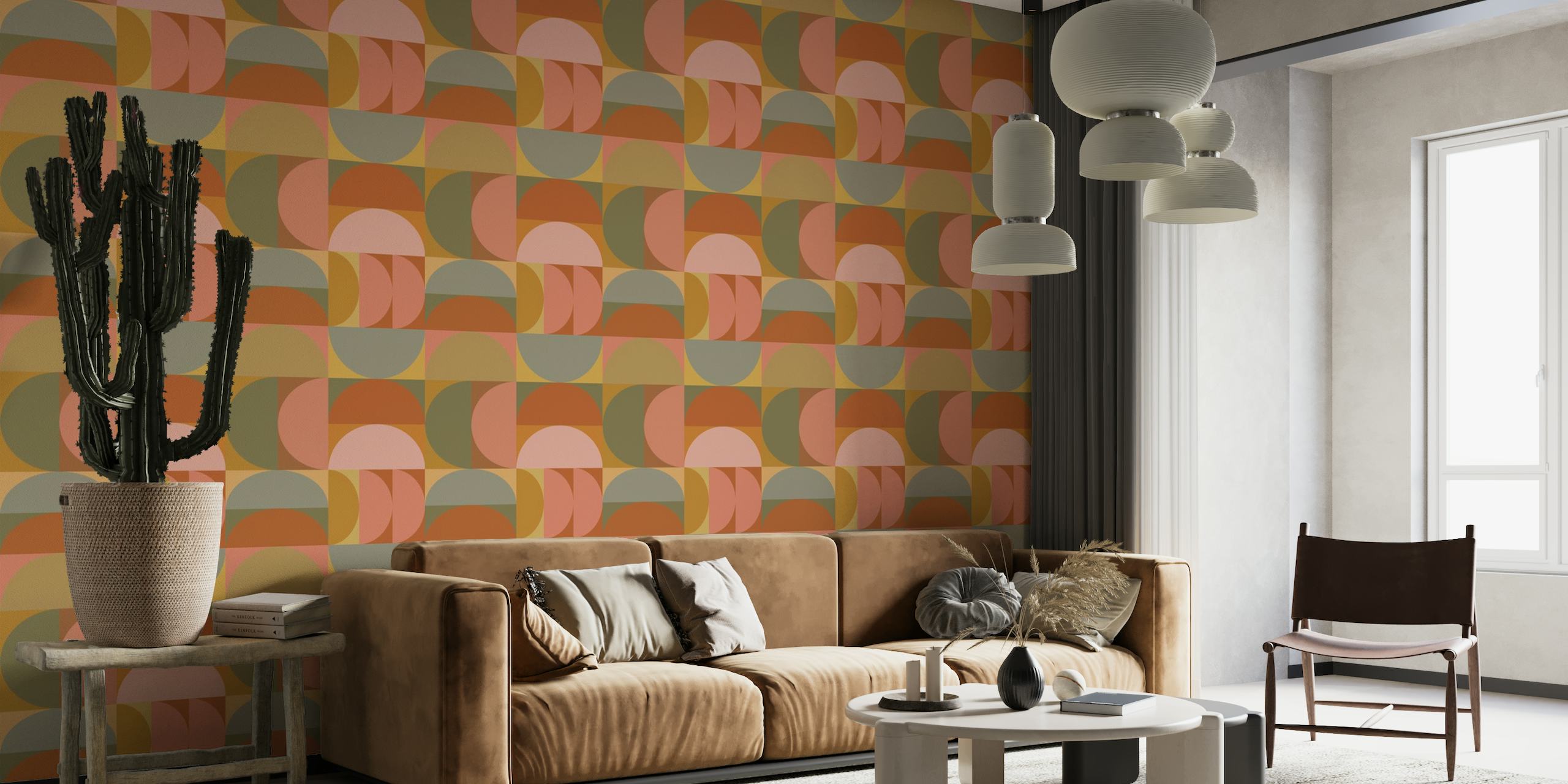 Abstract Shapes in Earthy Terracotta and Ochre Wall Mural