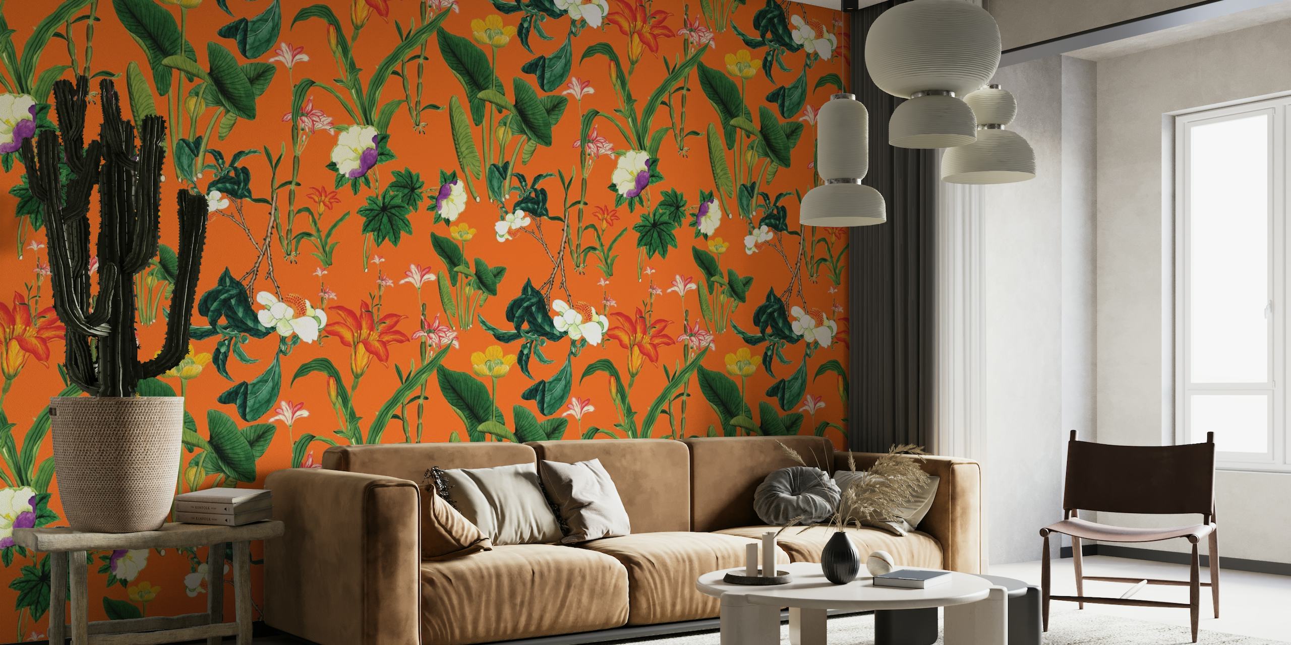 Botanical Vintage Floral Orange wallpaper