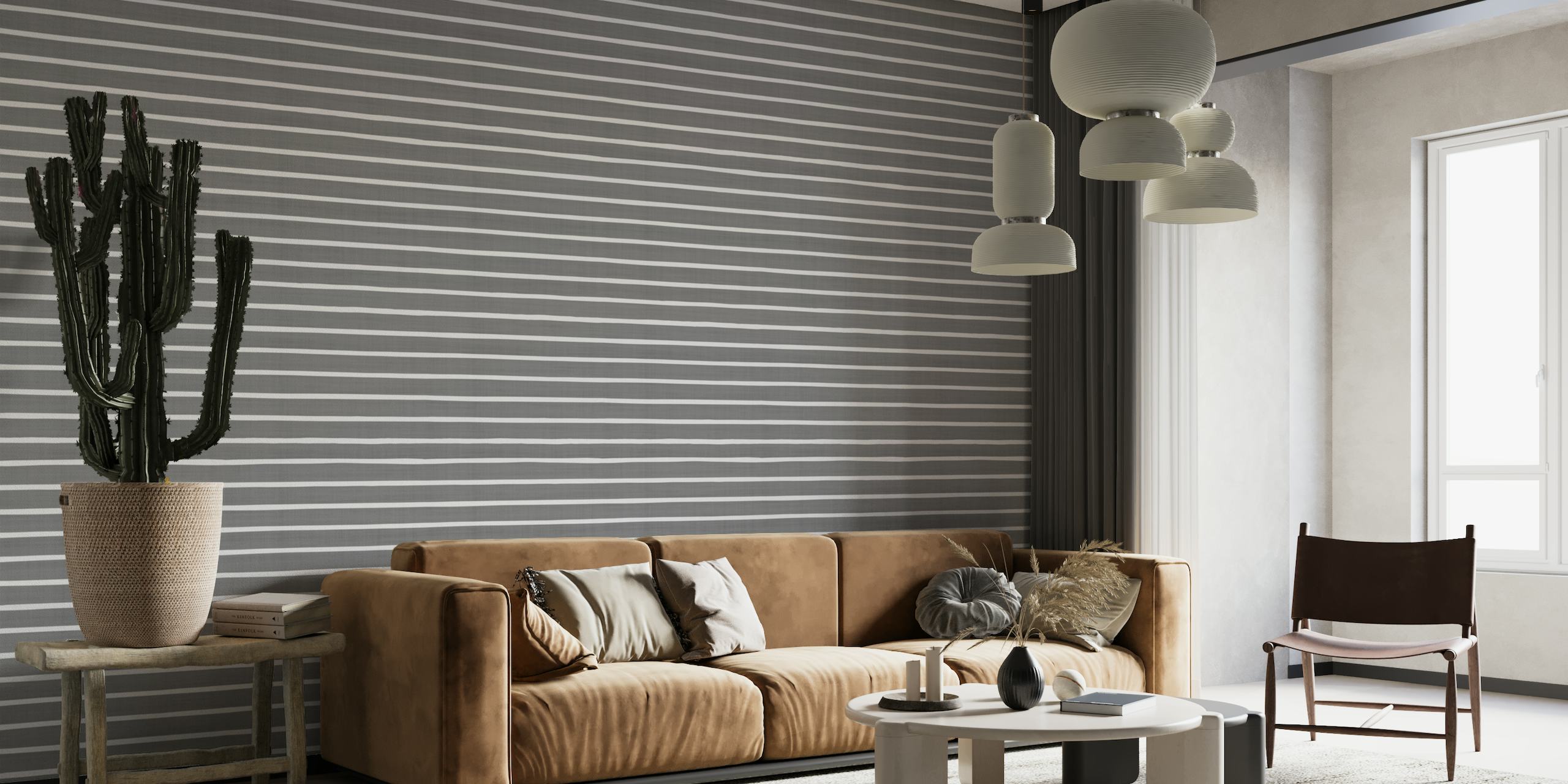 Grey Pin Stripes Elegant Linen Style papel pintado
