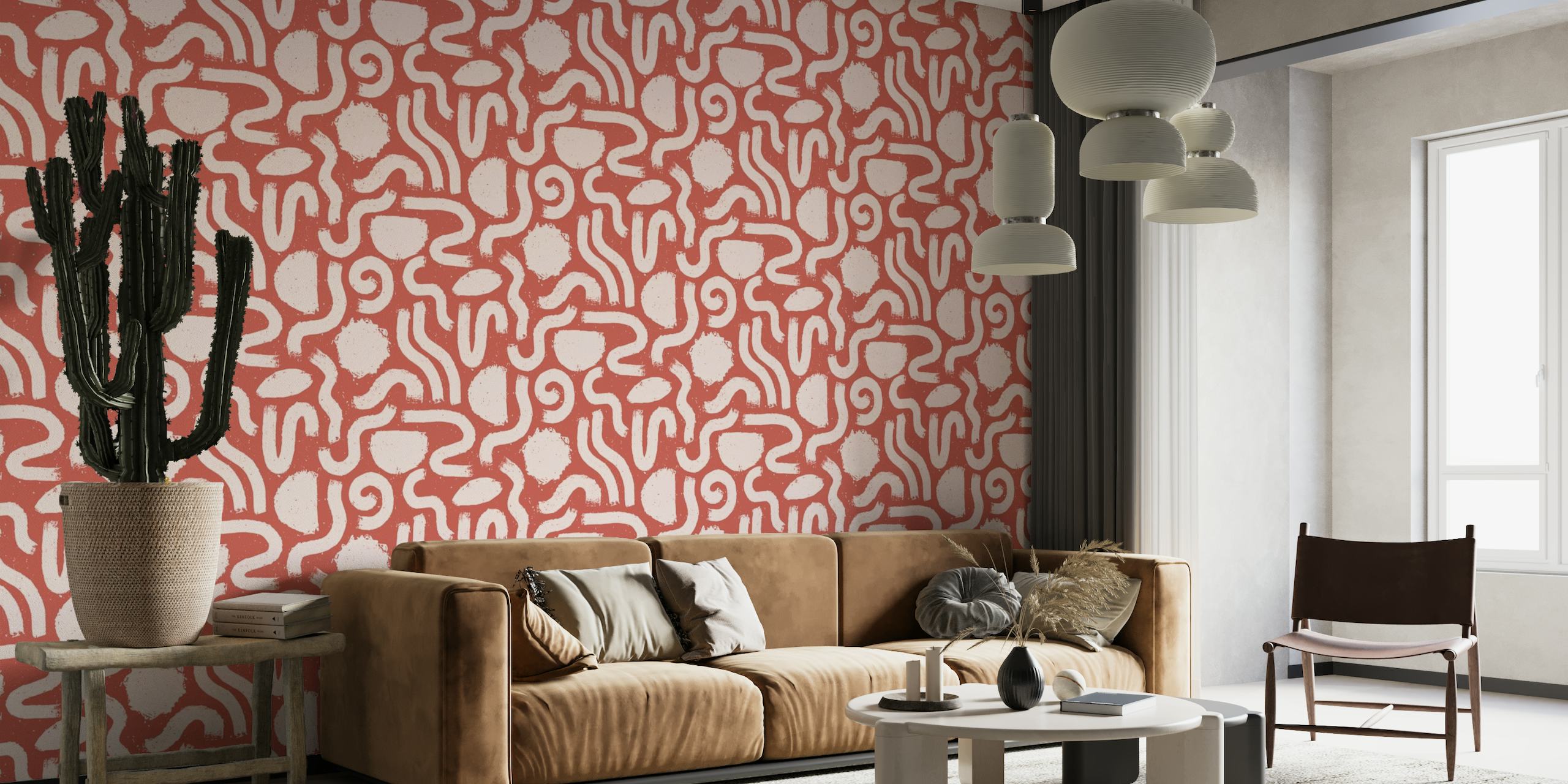 Painted Shapes Burnt Sienna and Pink Pattern carta da parati
