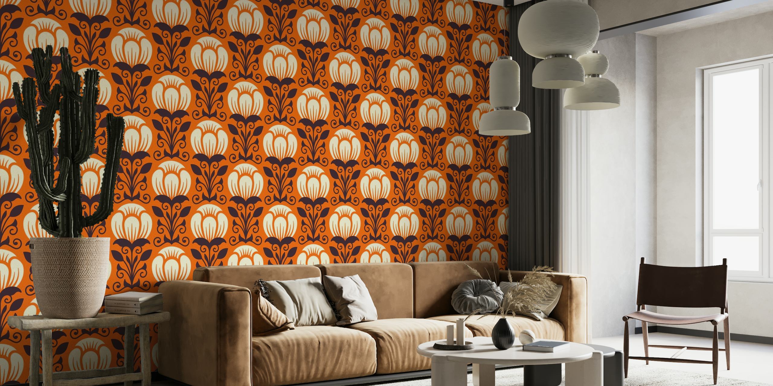 Royal flower pattern, orange (2781 E) wallpaper