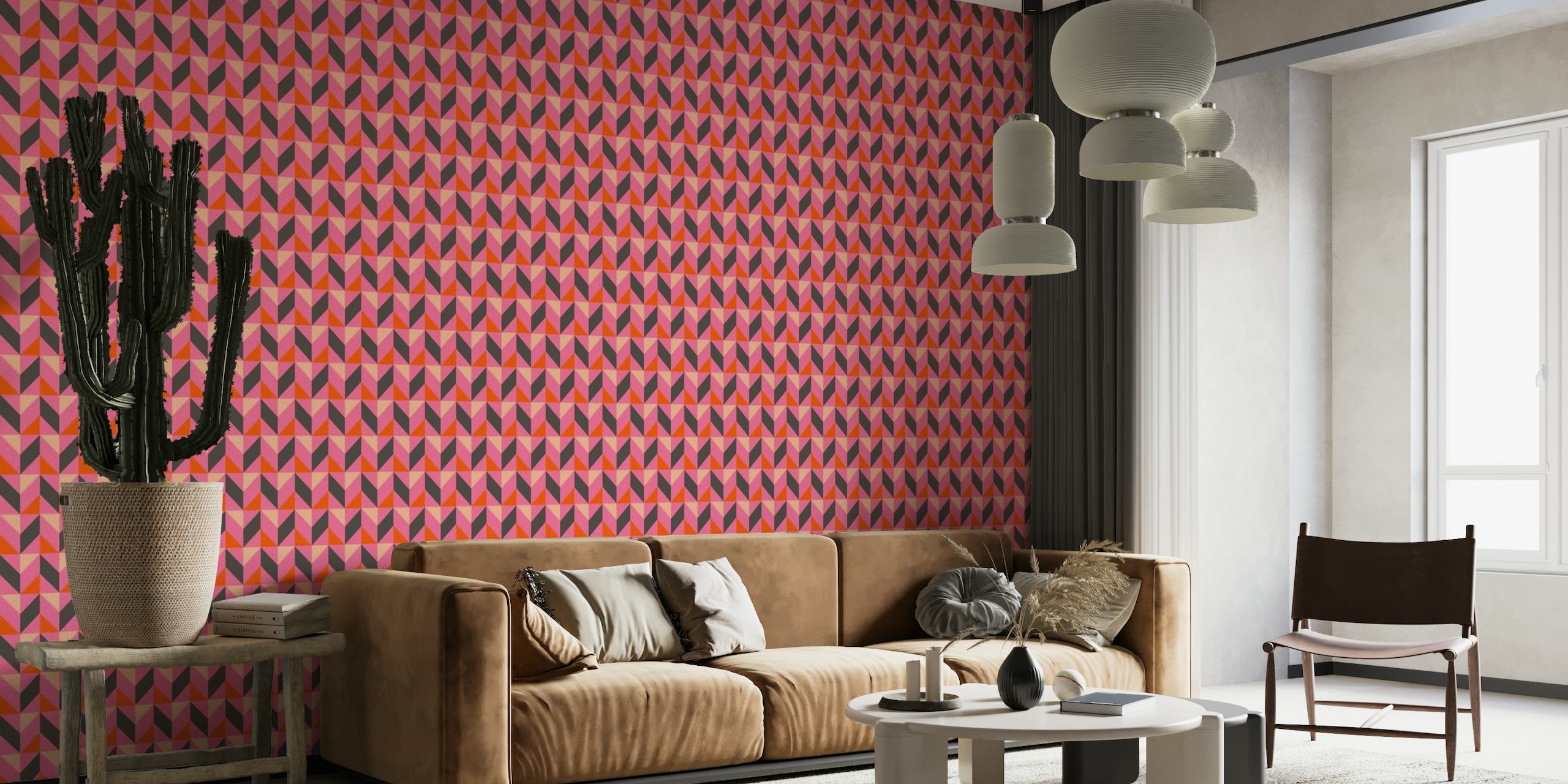 Bold Geometric Pattern in Hot Pink and Orange papel de parede