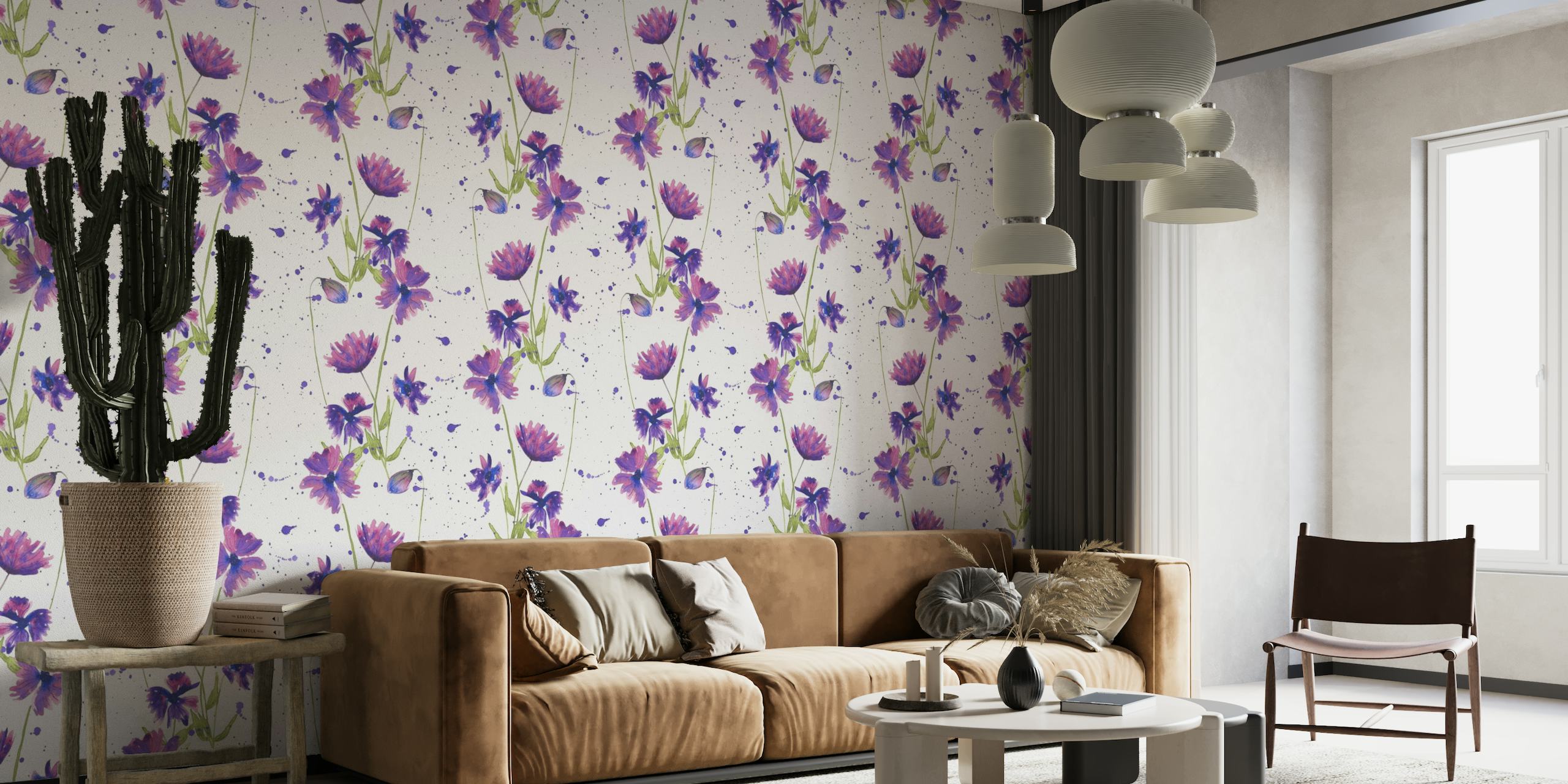 Loose Purple Watercolor Flowers papel de parede