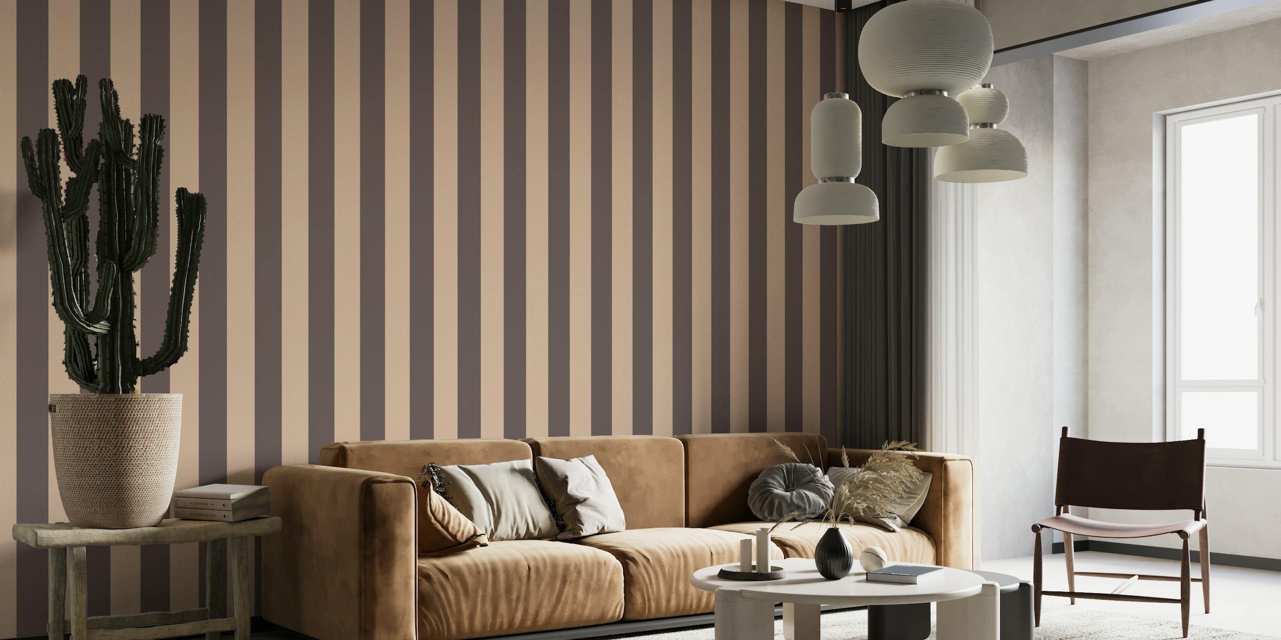 Bruin verticaal gestreept fotobehang met verschillende bruintinten voor thuis of commercieel decor