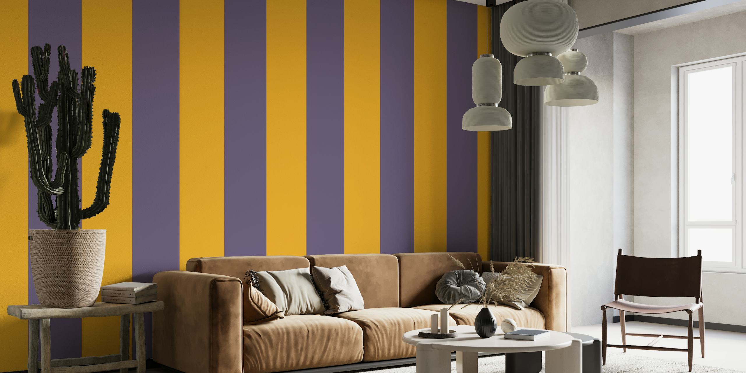 Purple orange stripes wallpaper behang