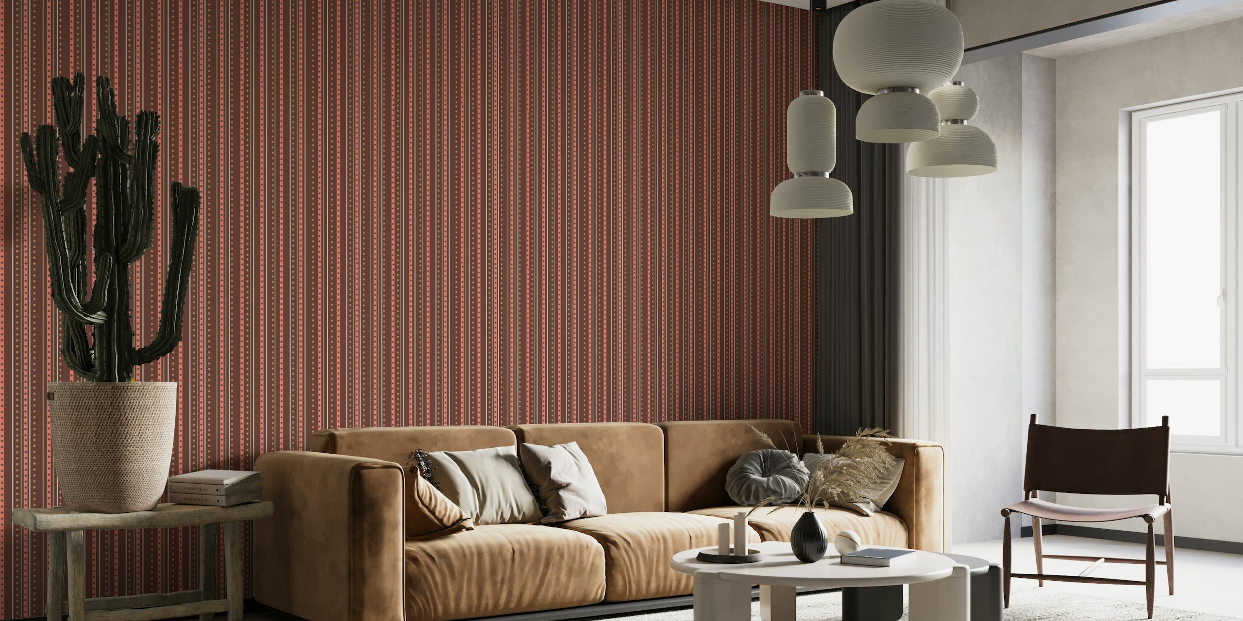 French dotted stripes pecan wallpaper
