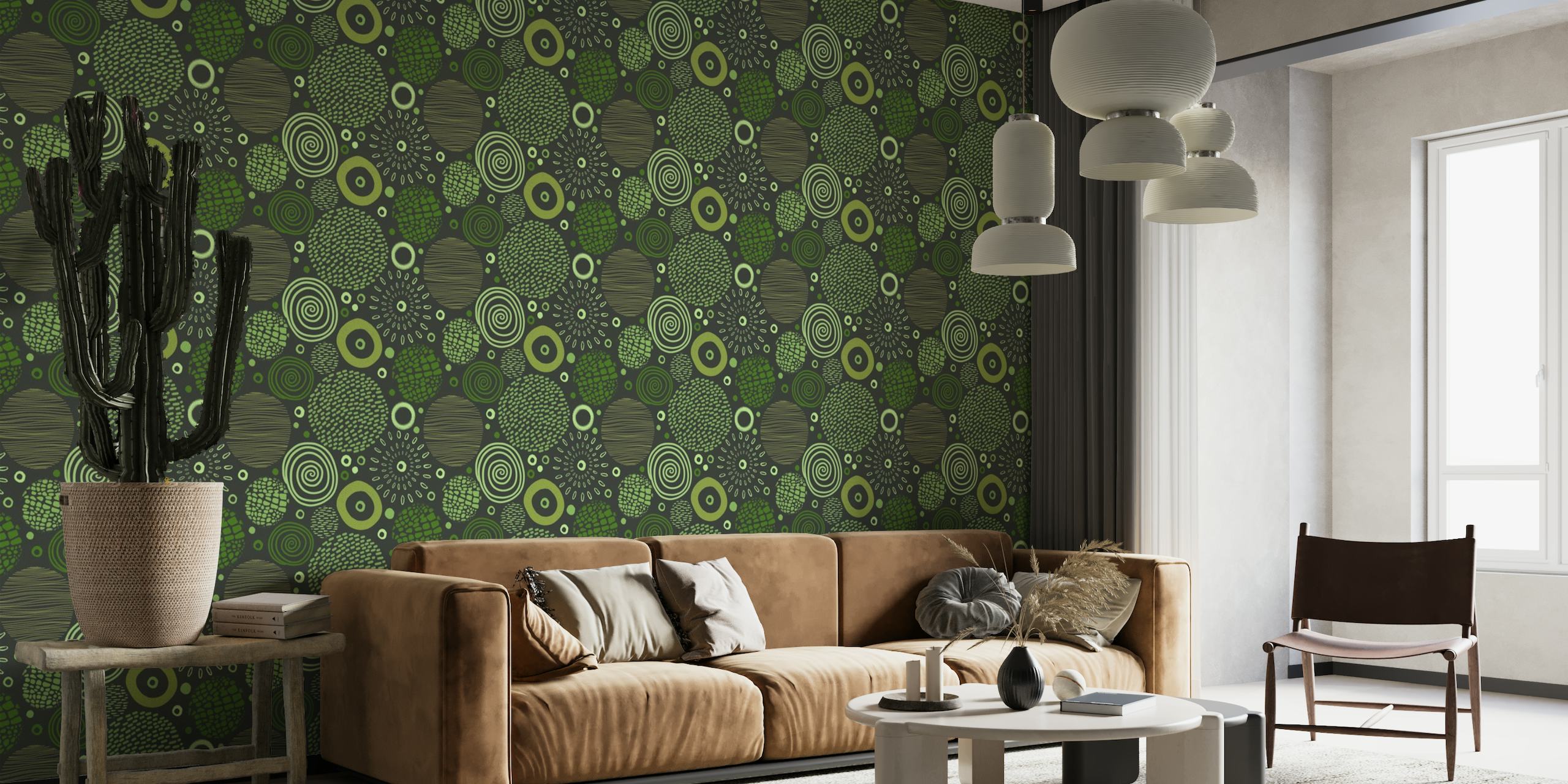 Circle Marks Tribal Pattern In Green Tones papel de parede
