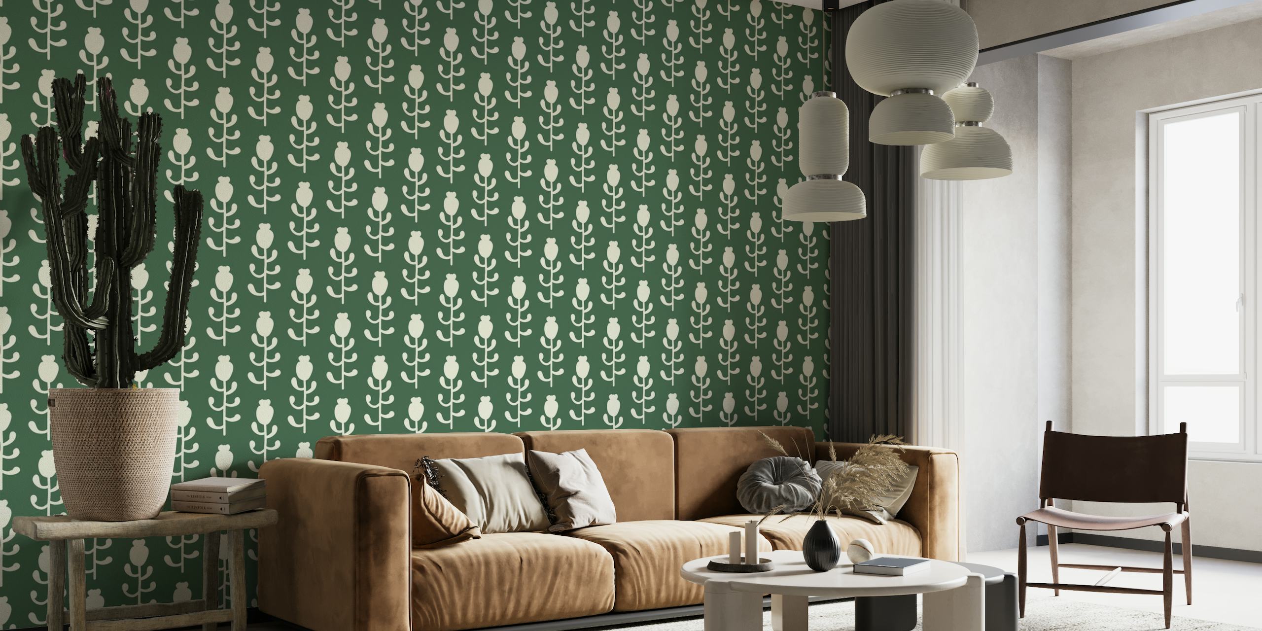 2570 - floral pattern, dark green behang