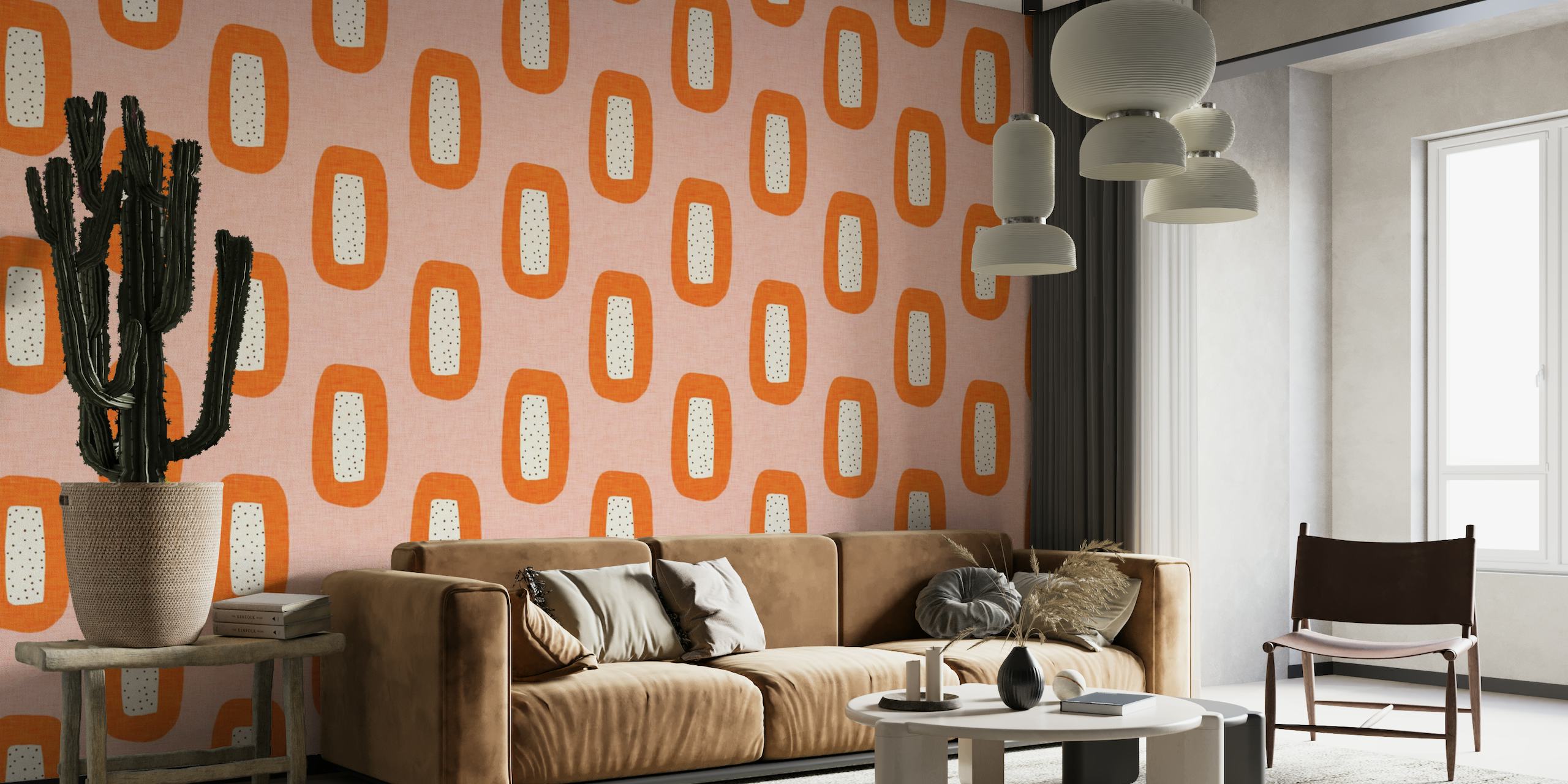 Mid Century Oval Pink-Orange papel de parede