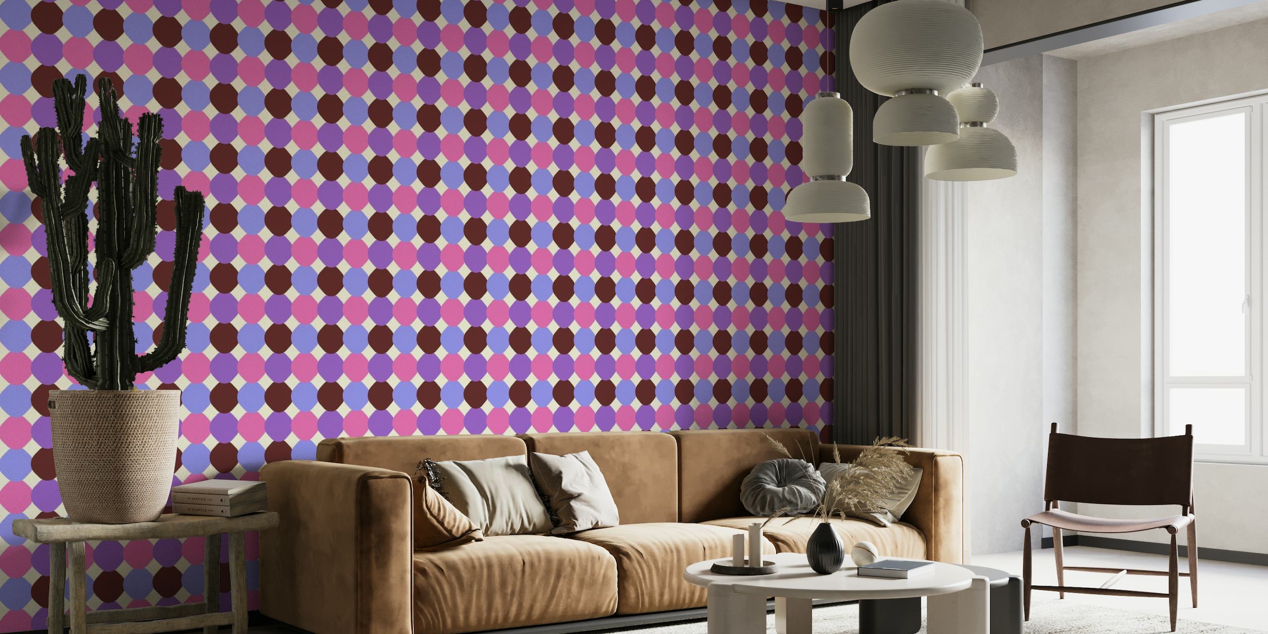 Happy retro Tiles Pink, purple, fuchsia behang