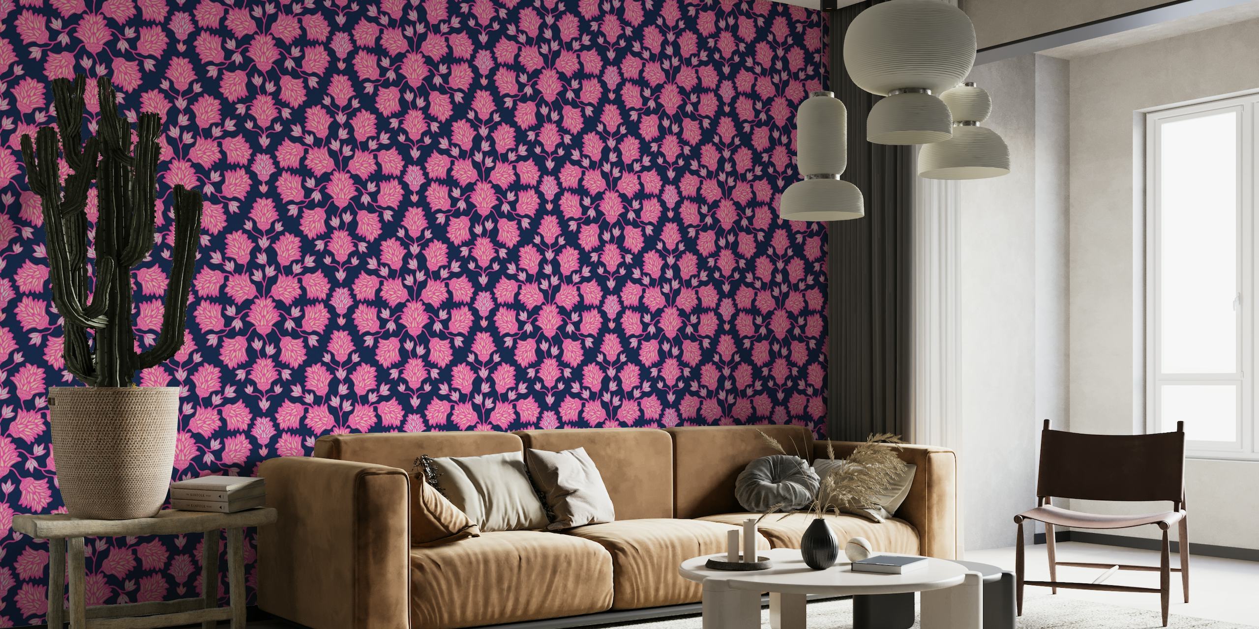 THISTLEDOWN Floral Botanical Damask - Pink papel de parede