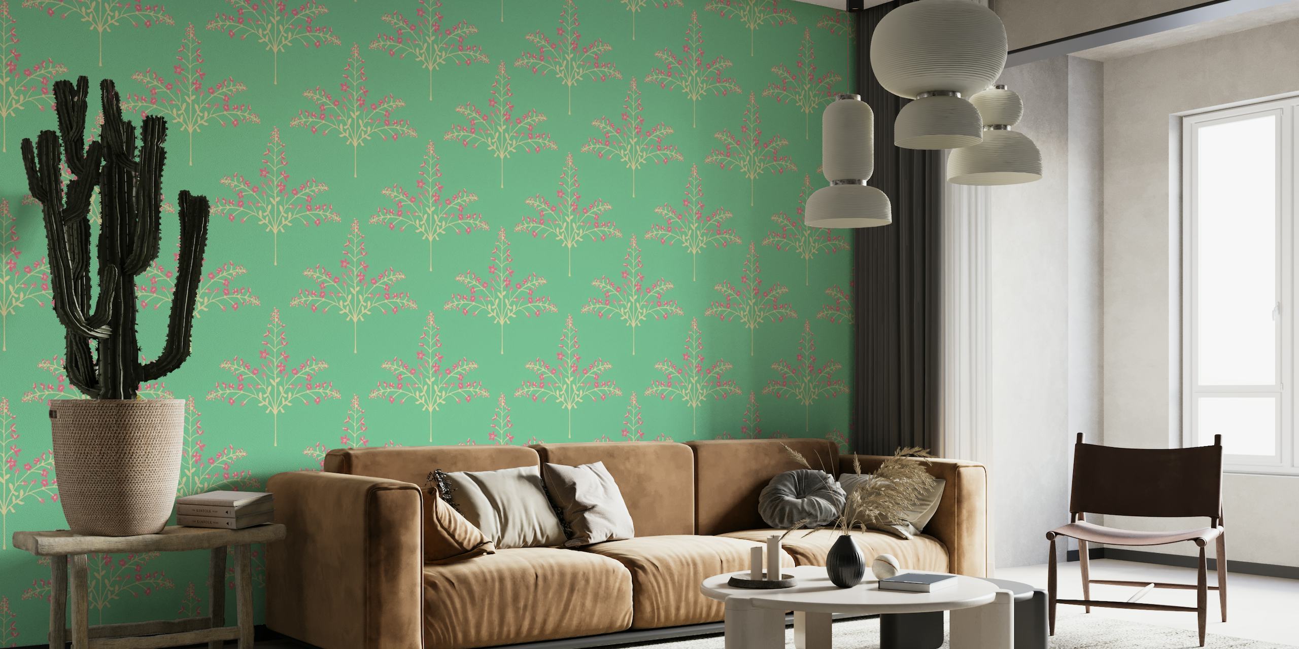 PASHMINA Floral Botanical - Pink Green wallpaper