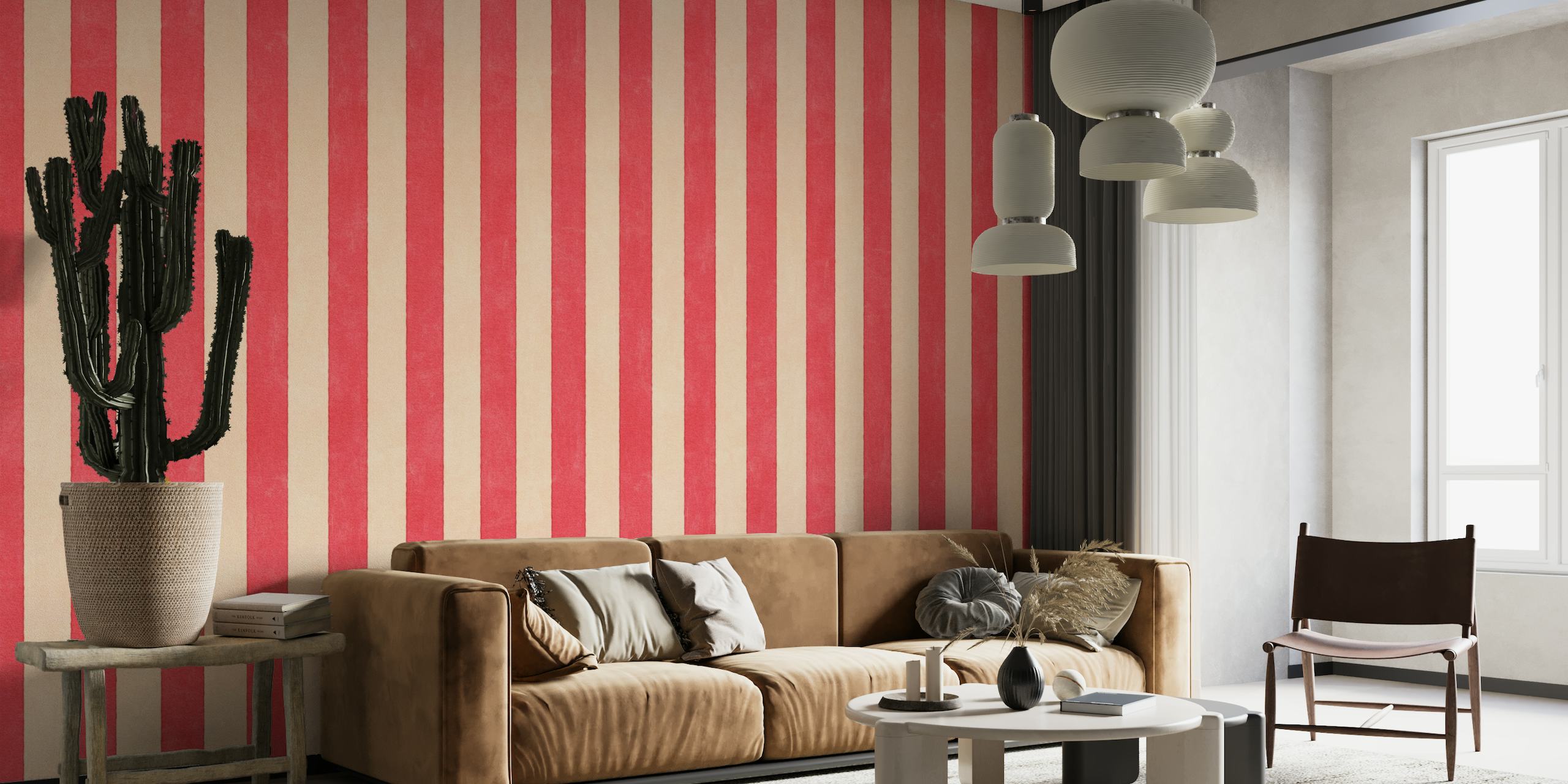 STRIPES 001 C - Strawberry wall mural with warm red and white stripes