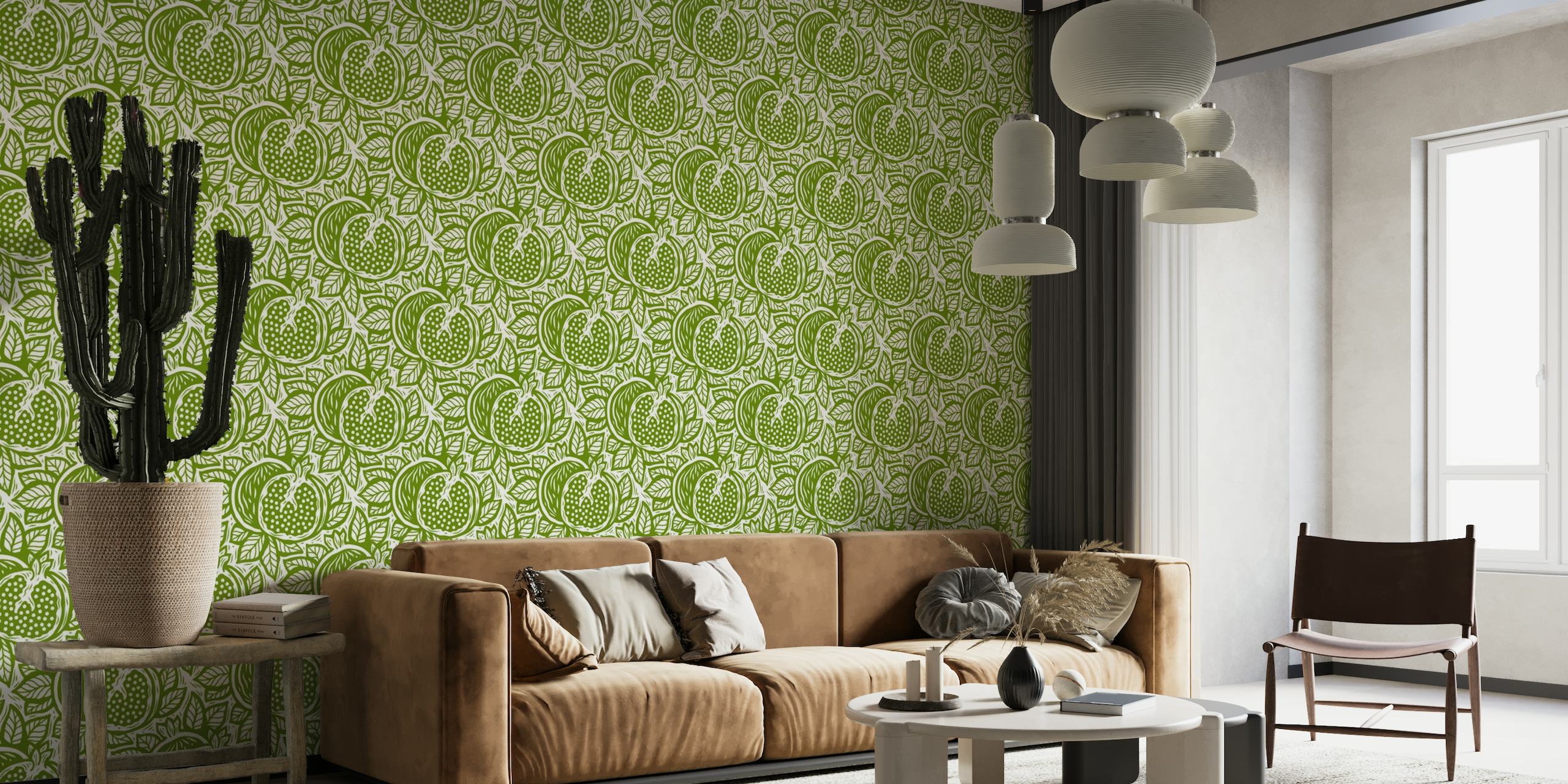 Pomegranates pattern, green / 3046 D wallpaper