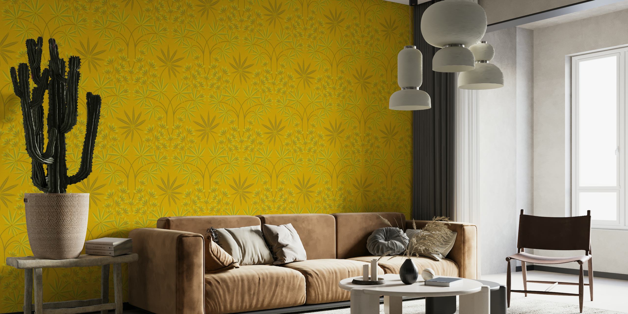GLAMOUR Tropical Floral Damask - Deep Yellow papel de parede