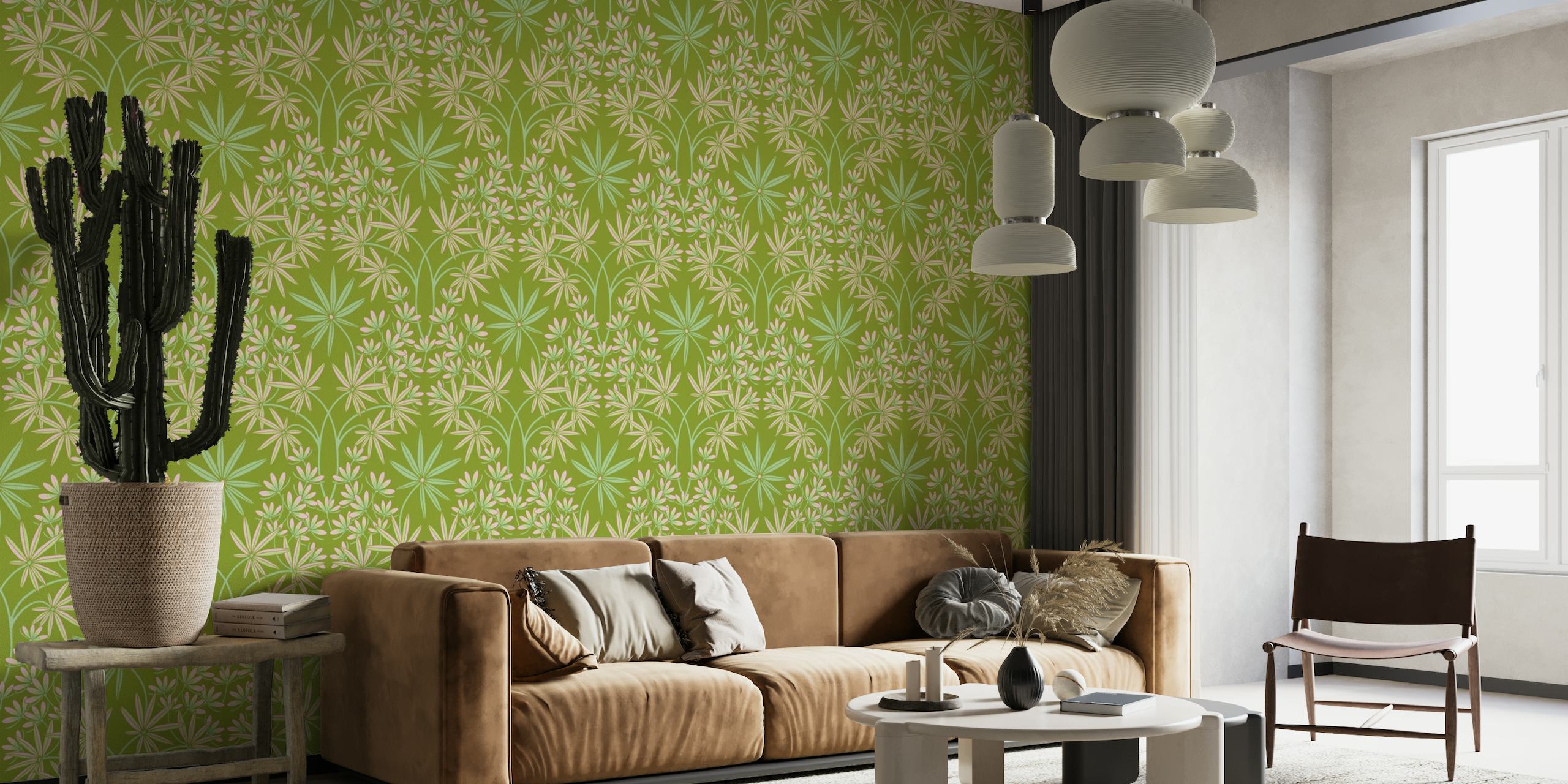 GLAMOUR Cottage Floral Damask - Spring Green wallpaper