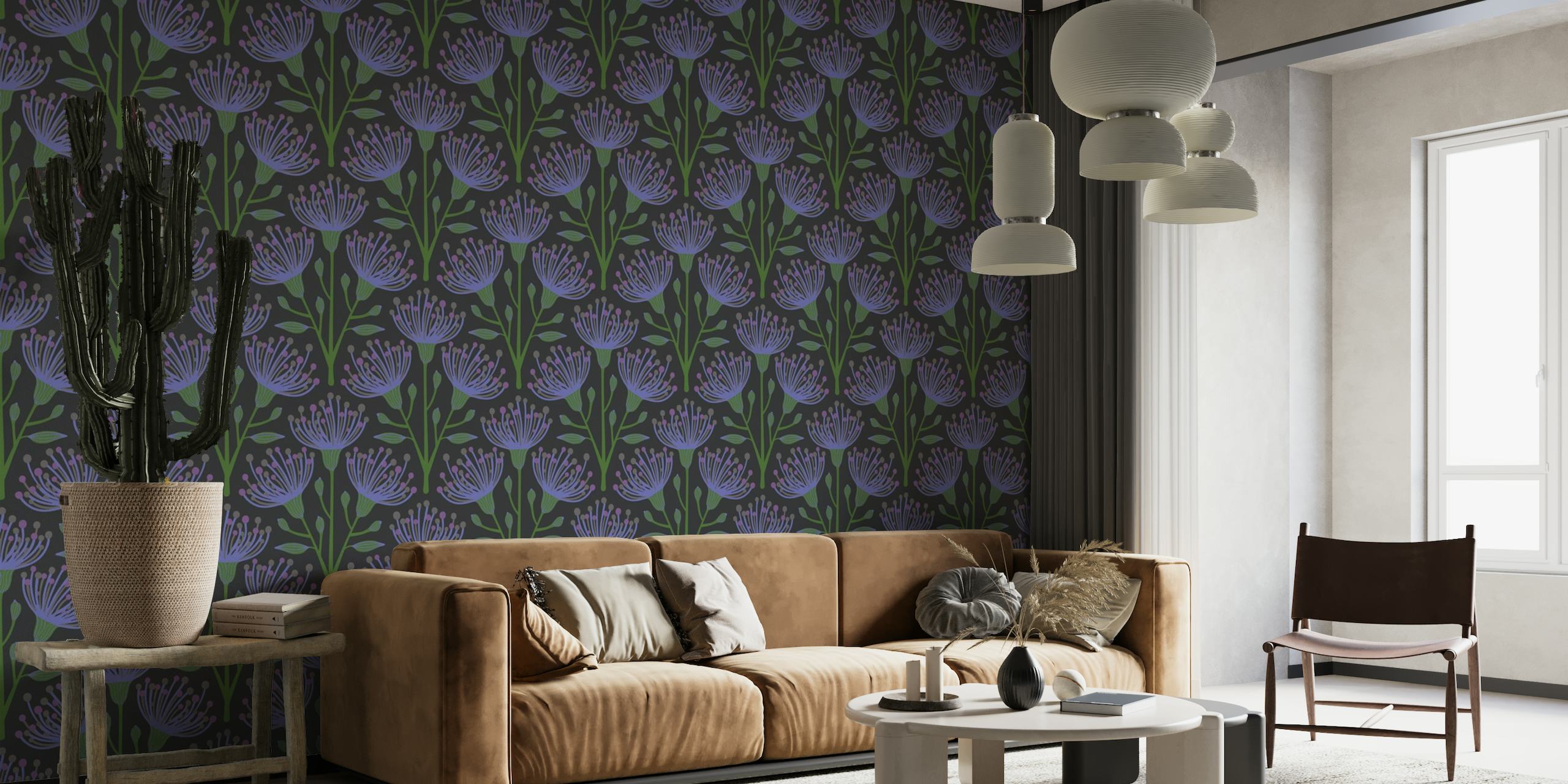 EUCALYPTUS Floral Botanical - Dark Purple papel de parede