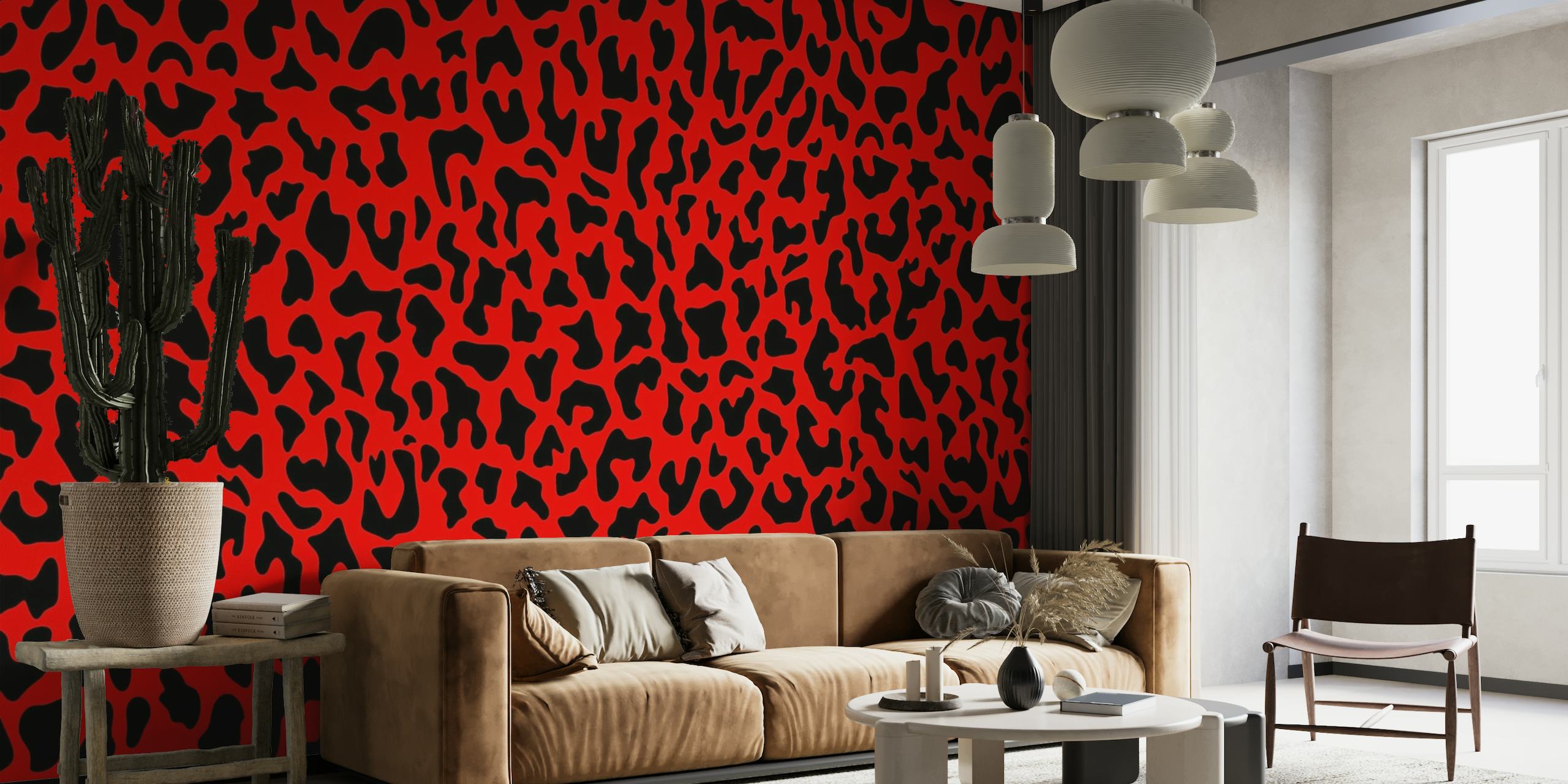 Leopard Print on Red papel pintado