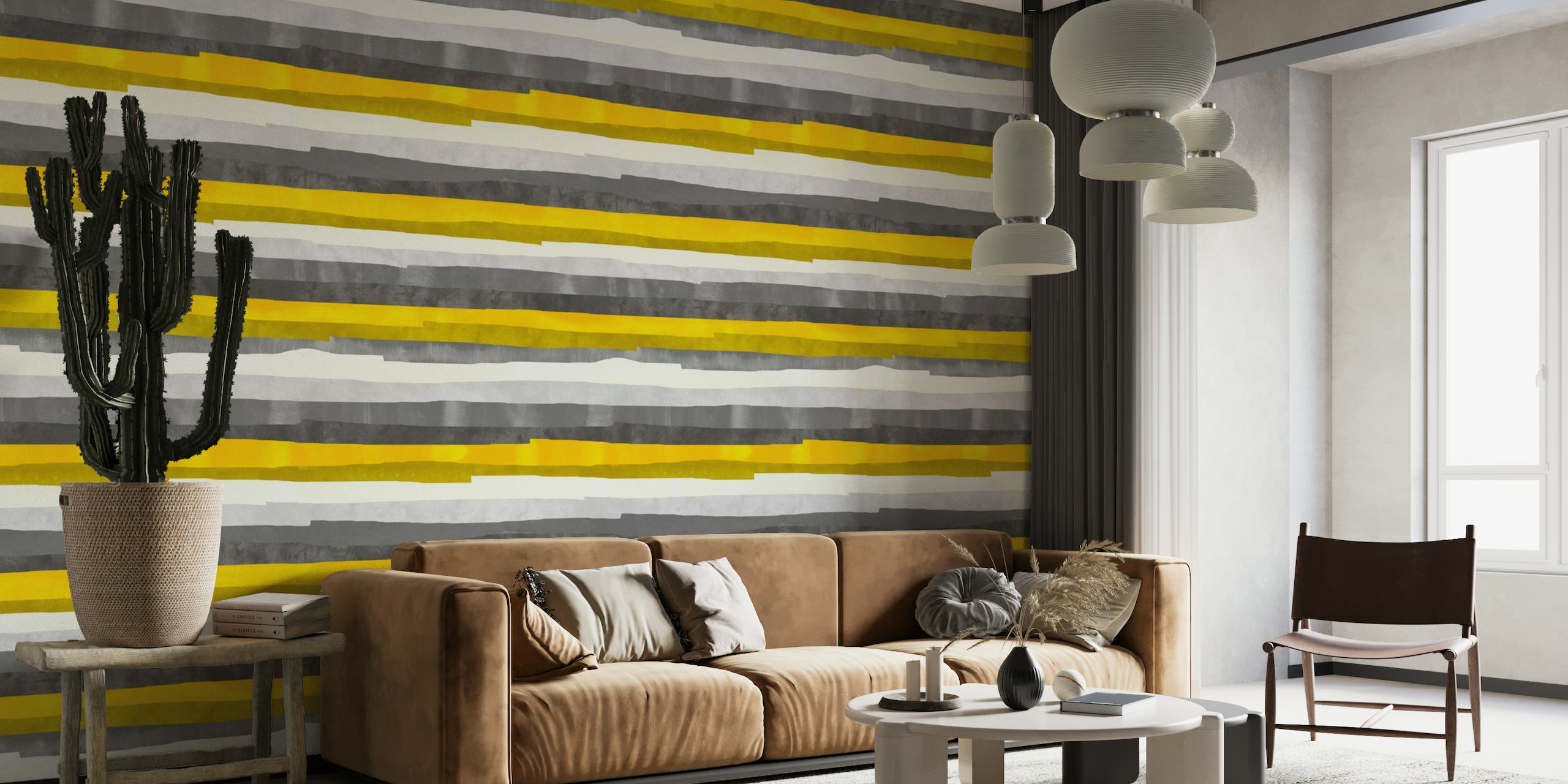 Rough Watercolor Stripes Gray and Yellow tapete
