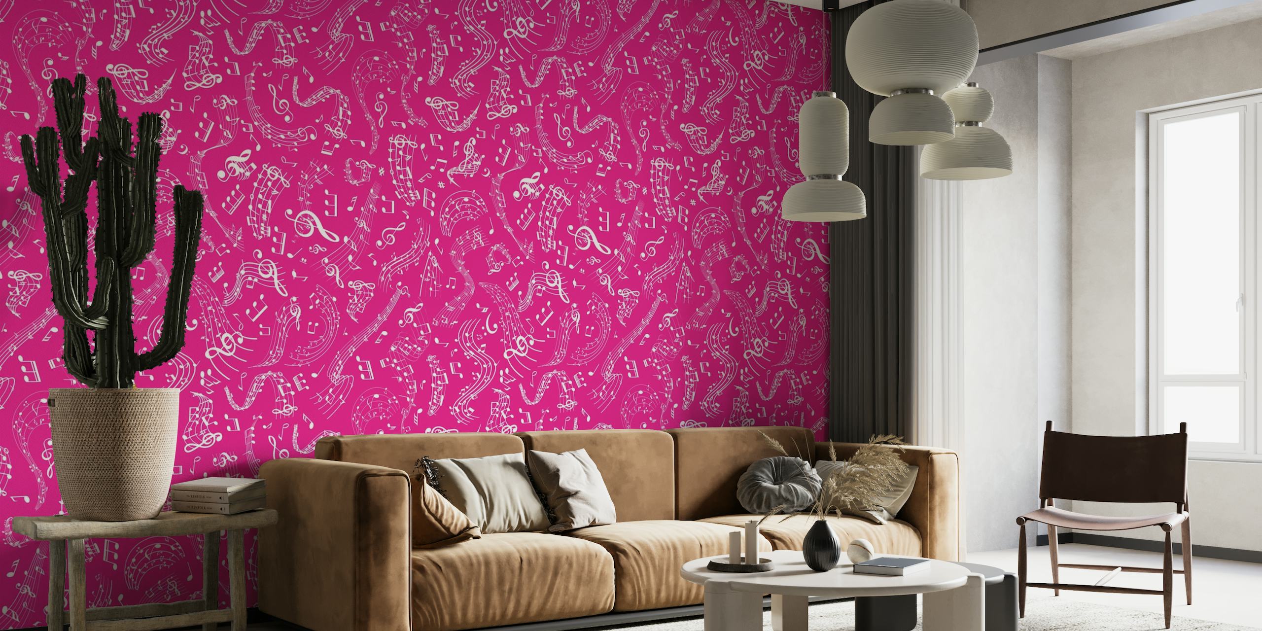Music Notes 5 vivid pink wallpaper