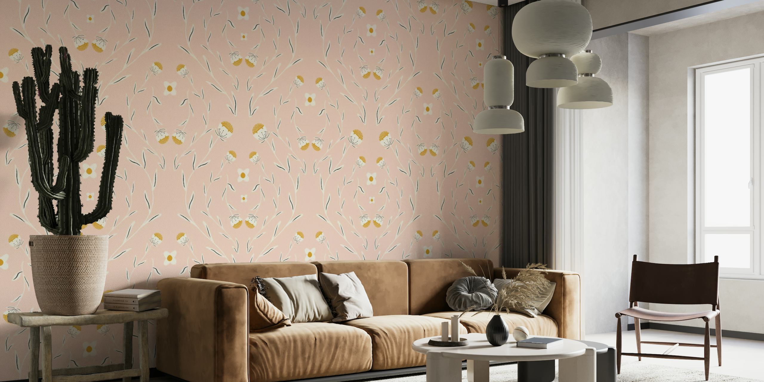 Cottage Romantic Damask Floral Pink wallpaper
